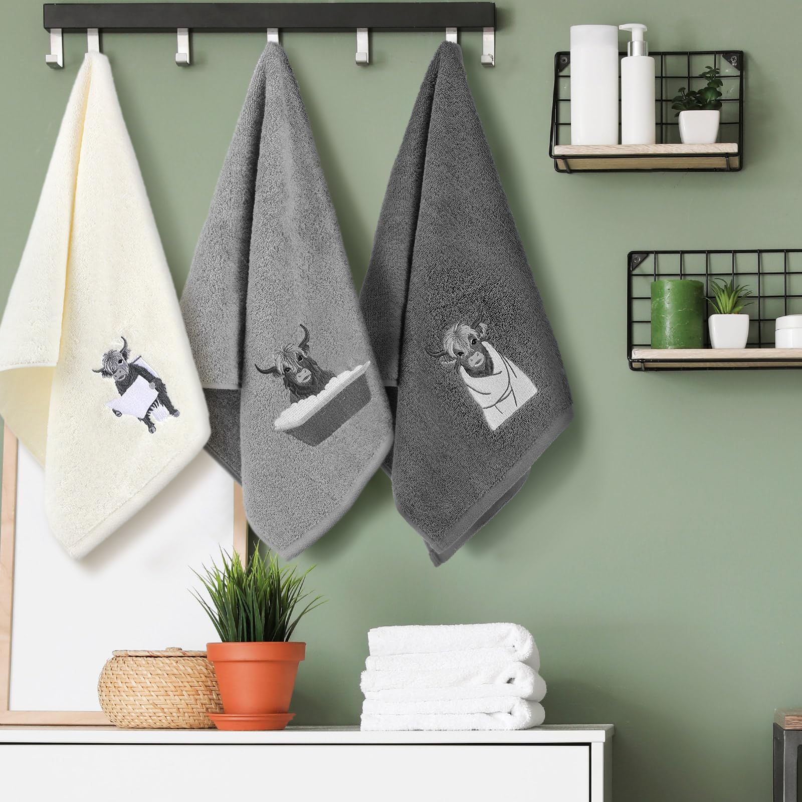 3 Pcs African Woman Hand Towels Black Girl African American Bathroom Home Decor Boho Decorative Farmhouse 100% Cotton Embroidered Towels for Bathroom Kitchen 13. 3 x 29. 5''