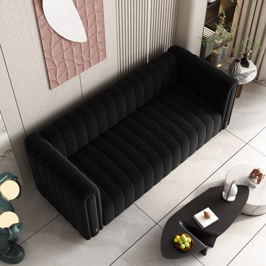 81" W Tufted Velvet Couch,Modern Velvet Sofa with Round Handrails and Metal Legs for Living Room,Office,Apartment (1, Pink)