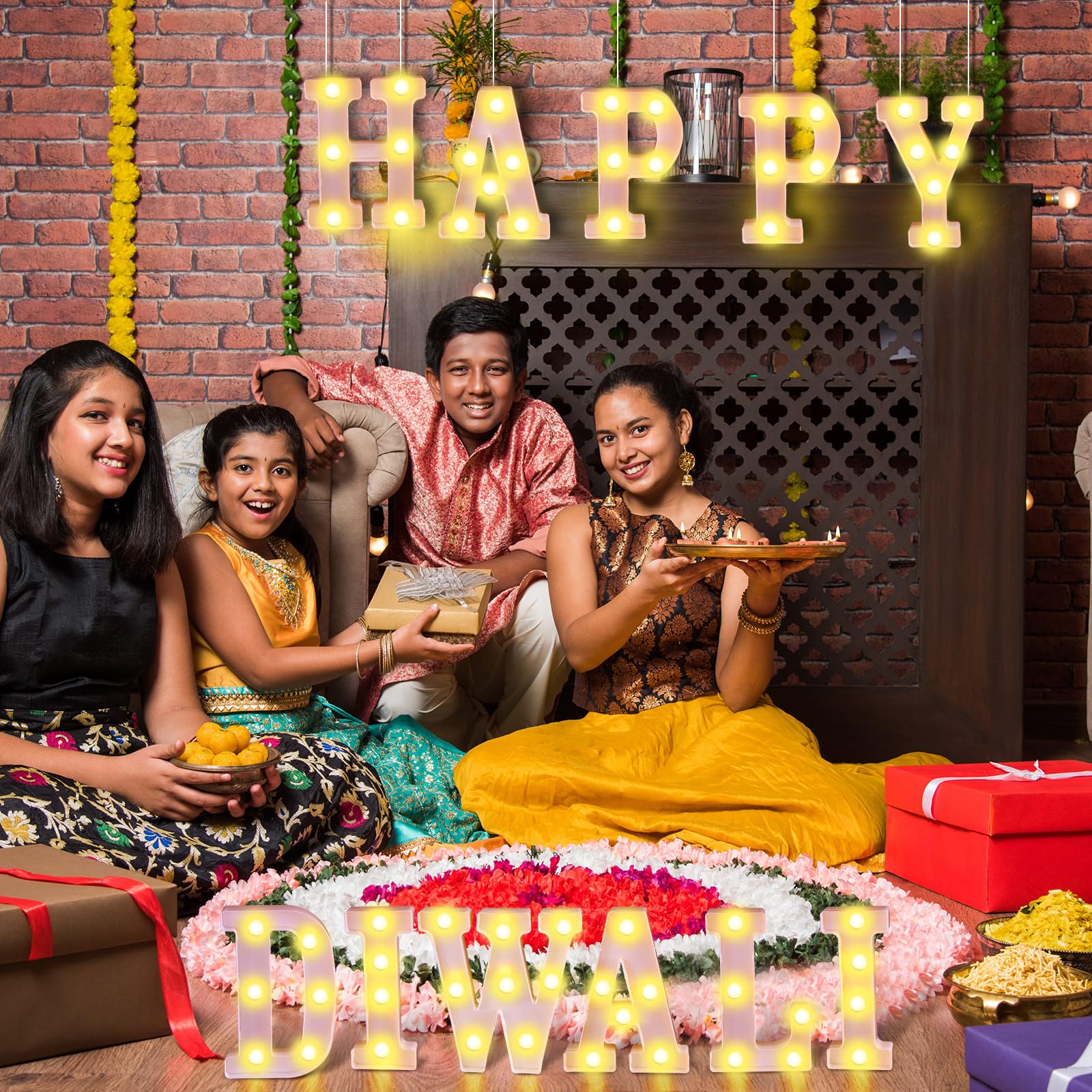 11 Pcs Happy Kwanzaa Large LED Letter Sign LED Lights Battery Powered Table Decorations for Party Favor Light Centerpiece Tabletop Decoration