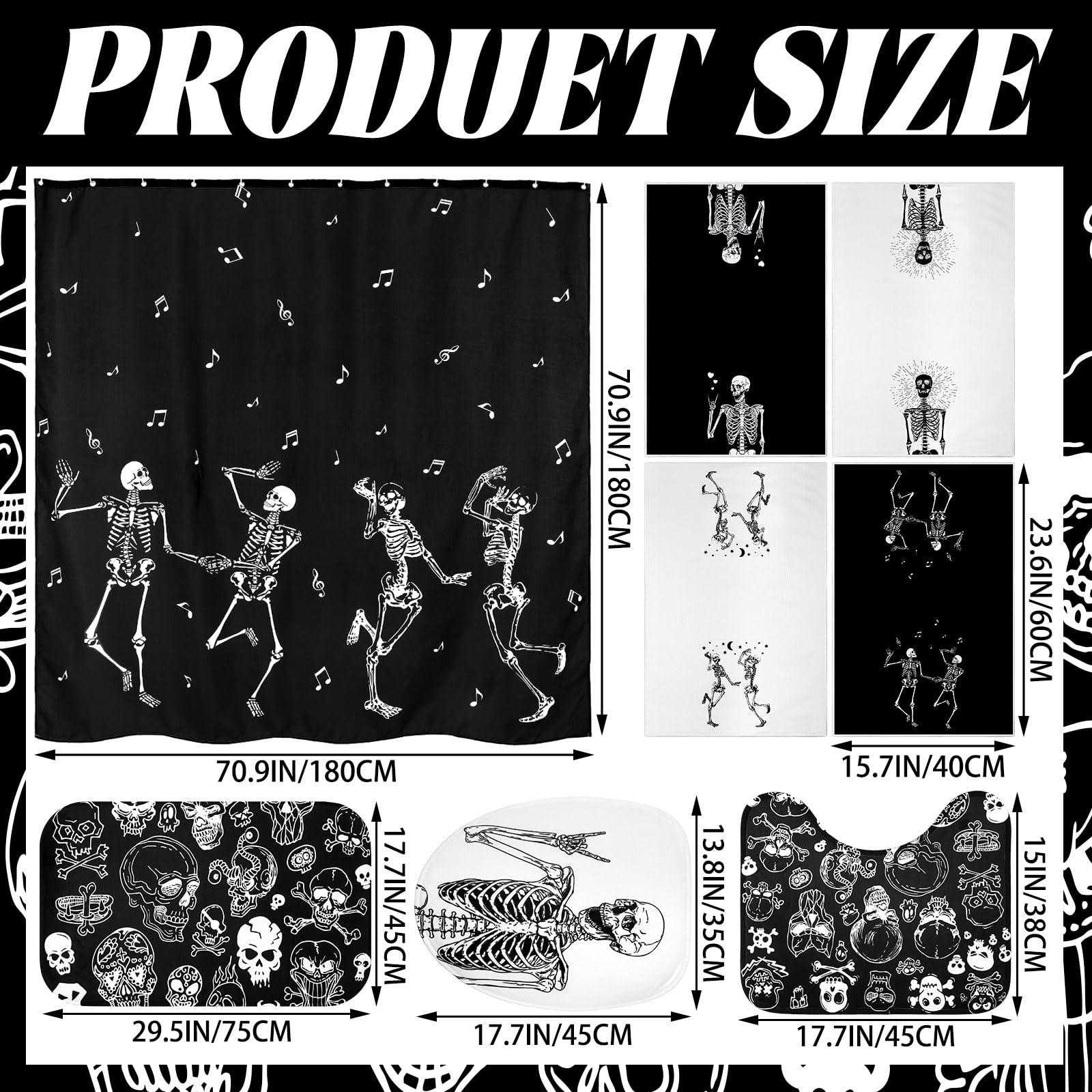 Honoson 8 Pcs Christmas Black Santa Claus Shower Curtain Set with Rugs and Kitchen Towels African American Retro Christmas Bathroom Decor Black Santa Curtain Decorations Xmas Farmhouse Gifts