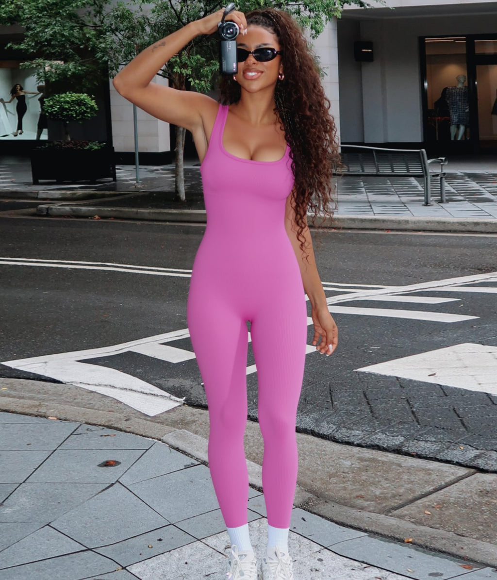 TrainingGirl One Piece Jumpsuits for Women Summer Workout Yoga Gym Rompers - Casual Cute Sleeveless Bodysuits Tank Top