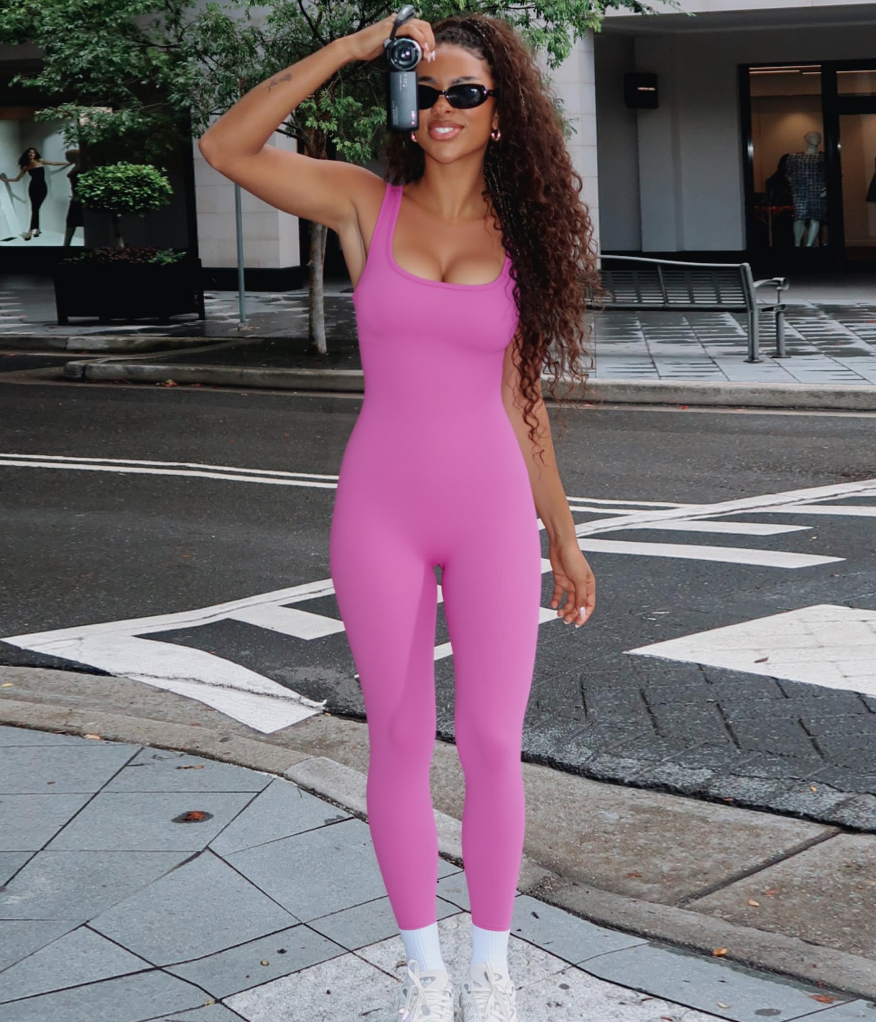 TrainingGirl One Piece Jumpsuits for Women Summer Workout Yoga Gym Rompers - Casual Cute Sleeveless Bodysuits Tank Top