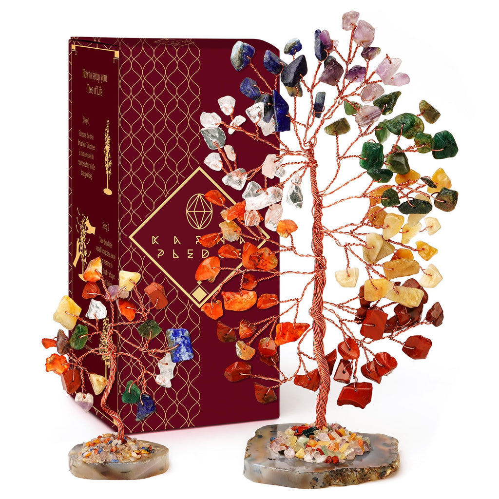 Crystal Tree of Life 7 Chakra Healing Crystals Trees for Home Decor, Office Desk Decor, Boho Decor, Handmade Bonsai Trees for Positive Energy, Money, Good Luck Birthday Gifts for Women, Mom