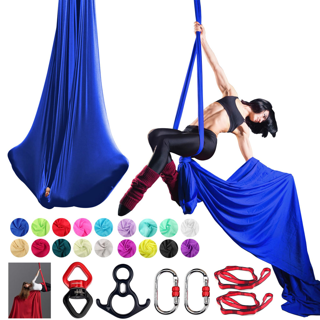 Aerial Silks Set, Premium Ariel Yoga Hammock 9 Yards Aerial Silk, Low-Stretch Fabric, Yoga Starter Kit for Home, Aerial Rig for All Skill Levels - All Hardware Included