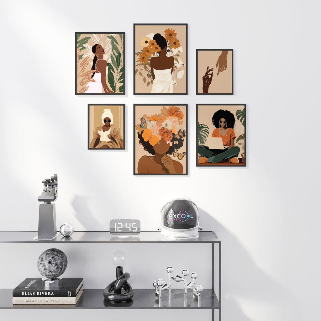 EXCOOL CLUB Black Girl Wall Art - 12x16 Boho Black Women Wall Art Decor, Black Woman Art Prints, Black Girls Paintings Posters, African American Pictures for Home Bedroom Decorations (UNFRAMED)