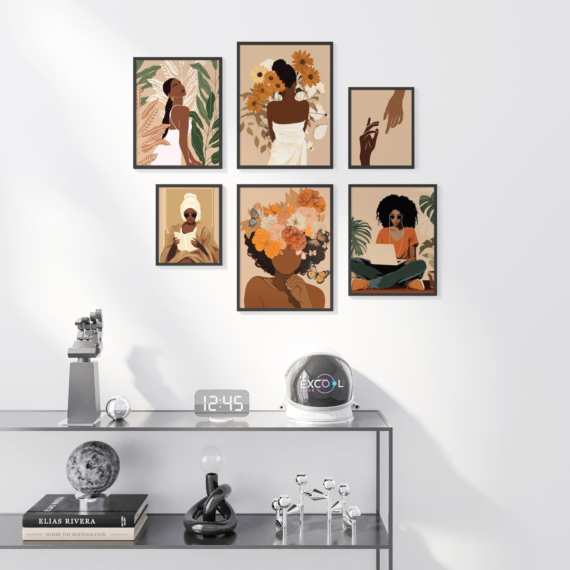 EXCOOL CLUB Black Girl Wall Art - 12x16 Boho Black Women Wall Art Decor, Black Woman Art Prints, Black Girls Paintings Posters, African American Pictures for Home Bedroom Decorations (UNFRAMED)