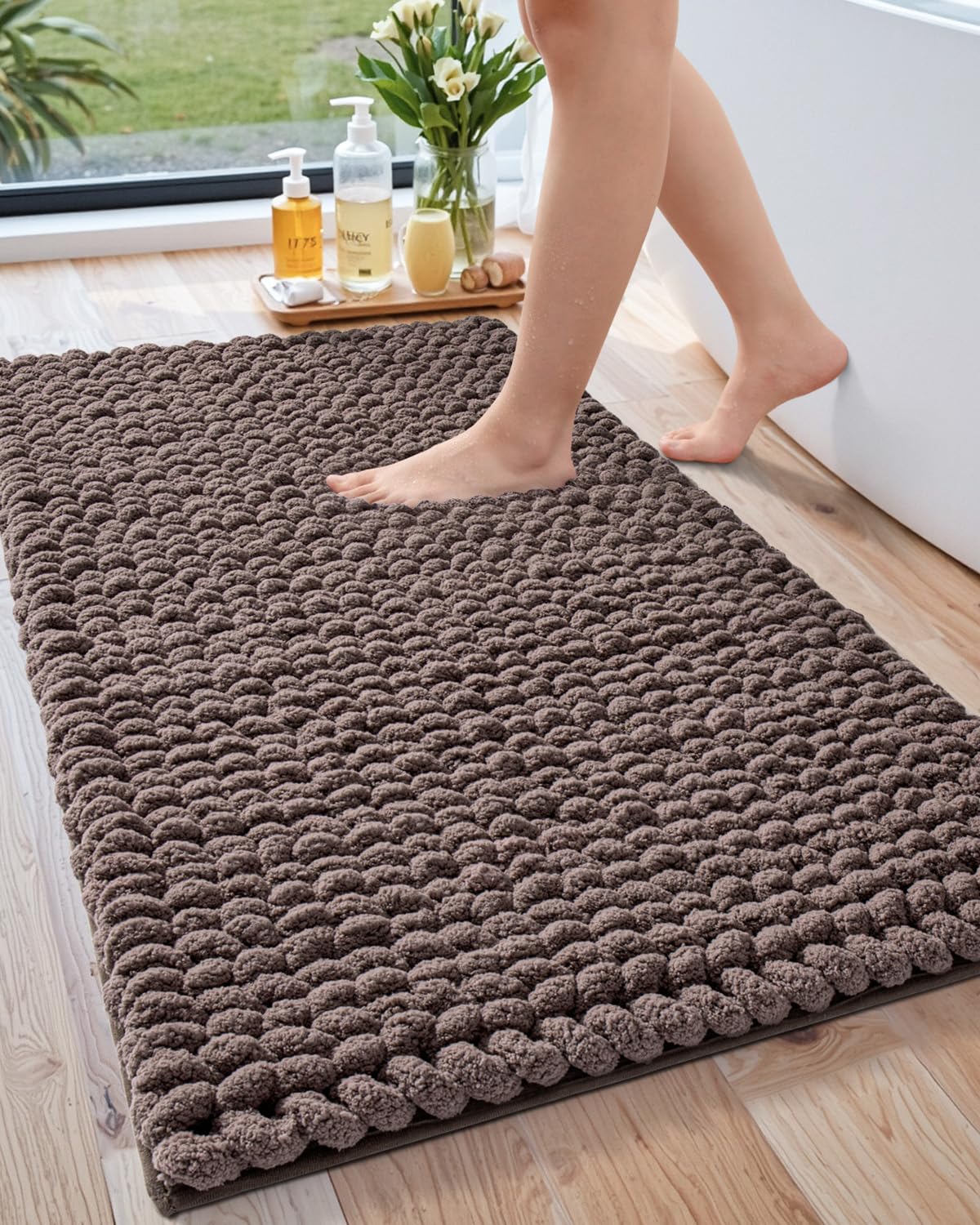 LUMI Luxury Bathroom Rug, Ultra Soft Quick Dry Bath Mat, Non-Slip Absorbent Thick Chenille Bath Rug, Cozy Braid Design Floor Mat for Bathtub, Sink, Laundry, Bedroom, White, 24"x36"
