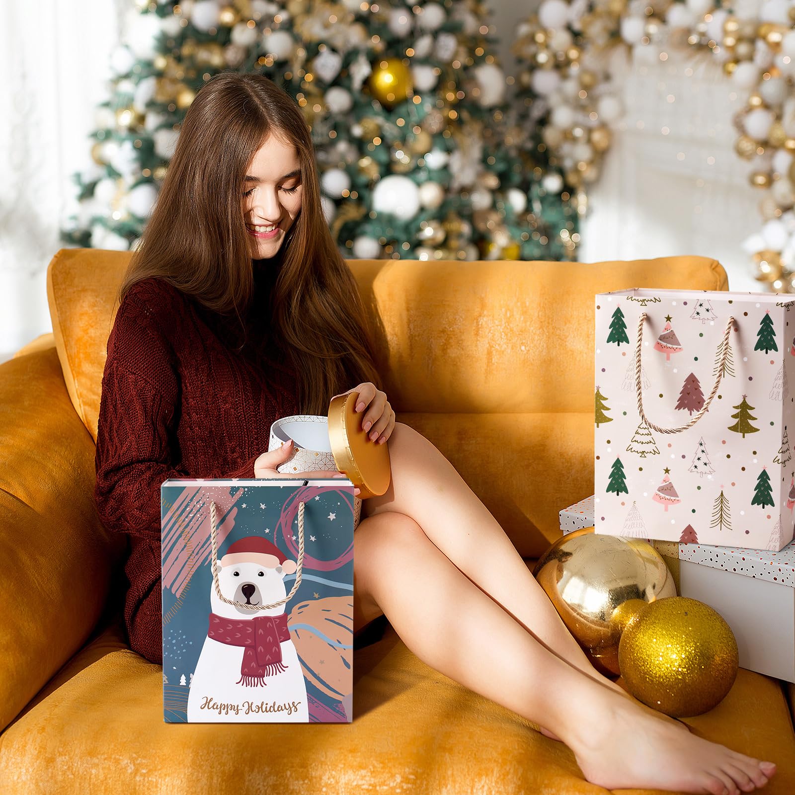 Kolldenn 24 Pack African American Religious Christmas Gift Bags Assorted Size Black Jesus Nativity Scene Paper Goodie Treat Wrapping Bags with Handle for Xmas Holiday Party Favors