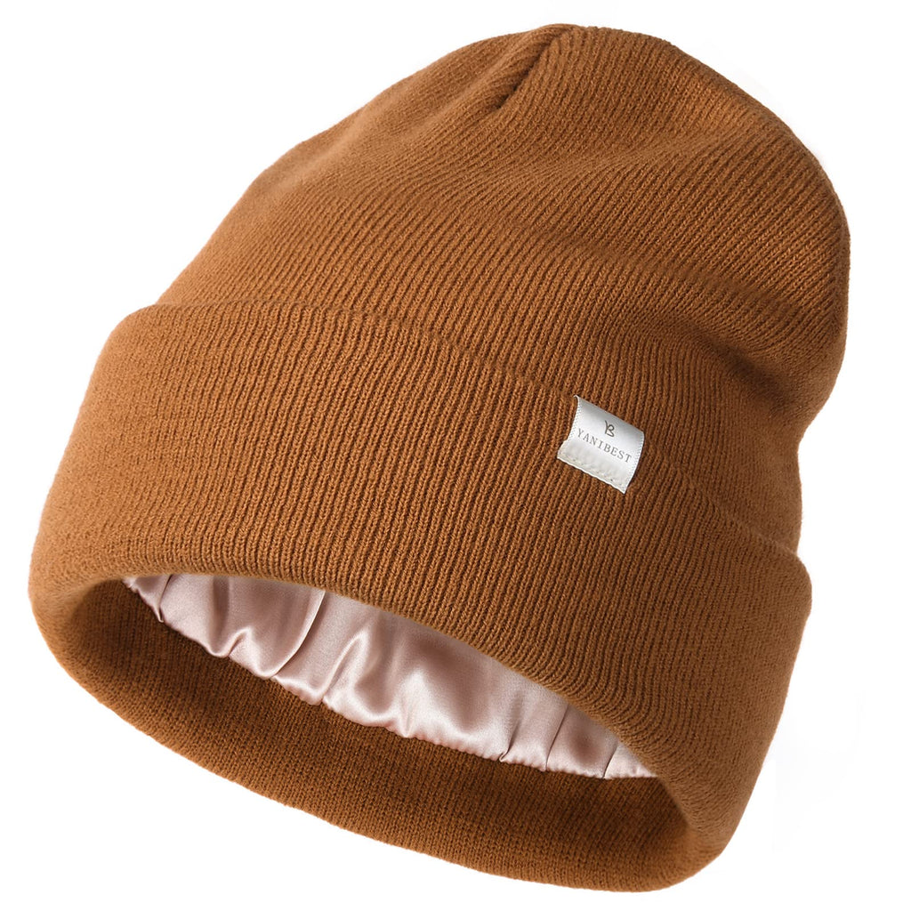 YANIBEST Satin Lined Beanie for Women Reduce Frizz Winter Hats for Women Men Silk Lining Soft Slouchy Warm Cuffed Less Static