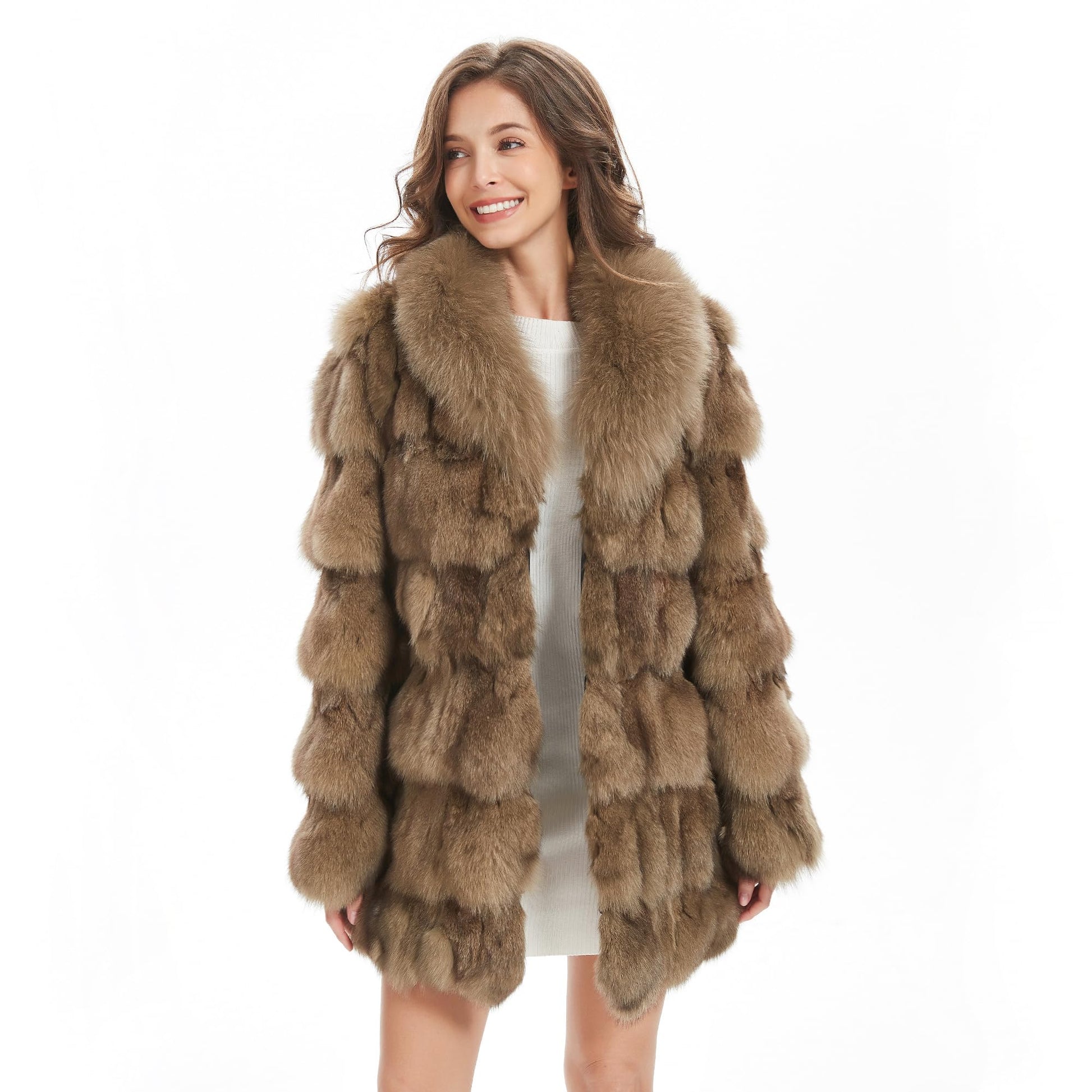 Fur Story Women's Genuine Fox Fur Coat Thick Warm Fur Jacket Winter coat