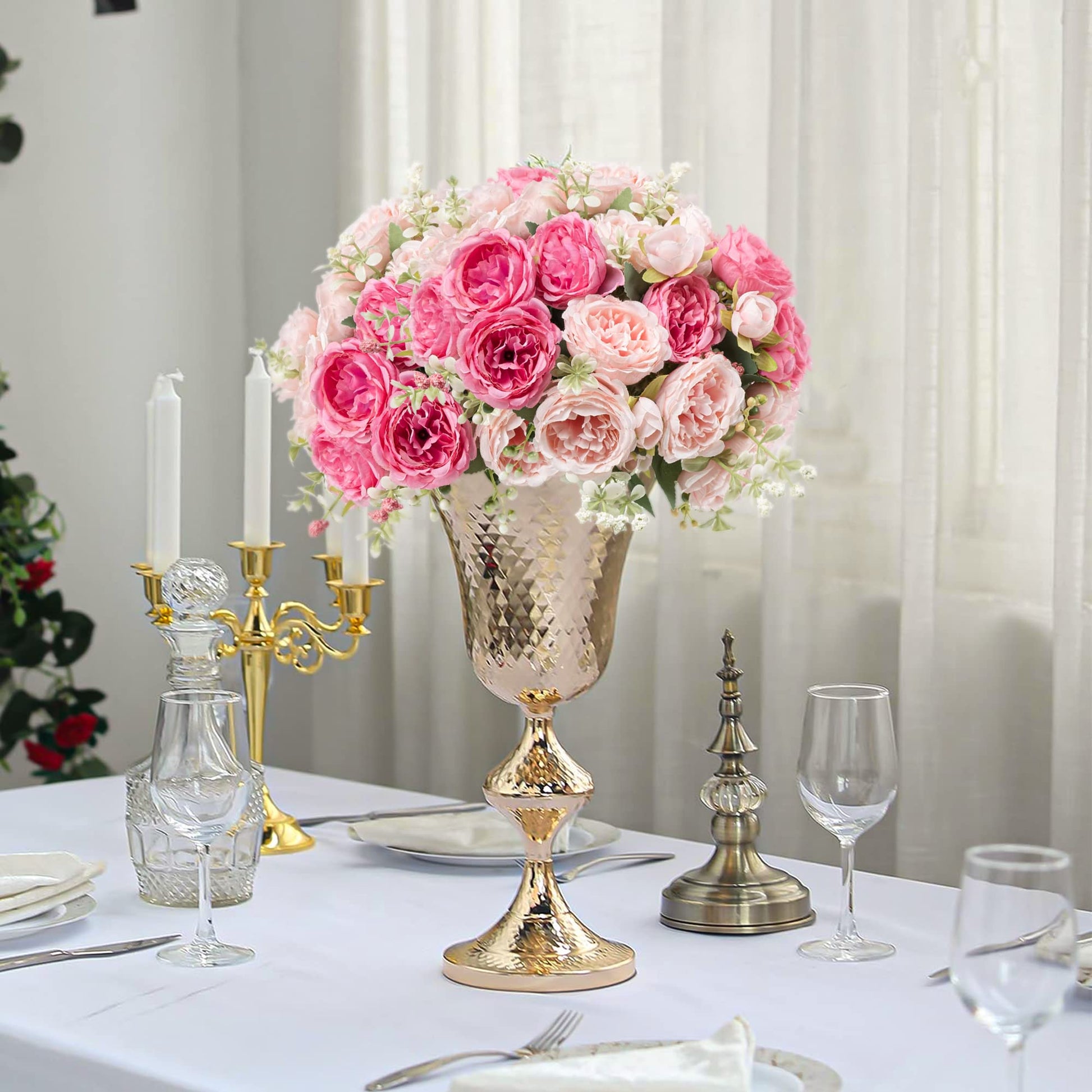 4 Bundles Artificial Peonies Silk Flowers, White Faux Peony Bouquet Florals Arrangements Decor for Farmhouse Home Boho Wedding Table Centerpiece, Fake Plastic Flowers Bulk Vase Decoration (White)