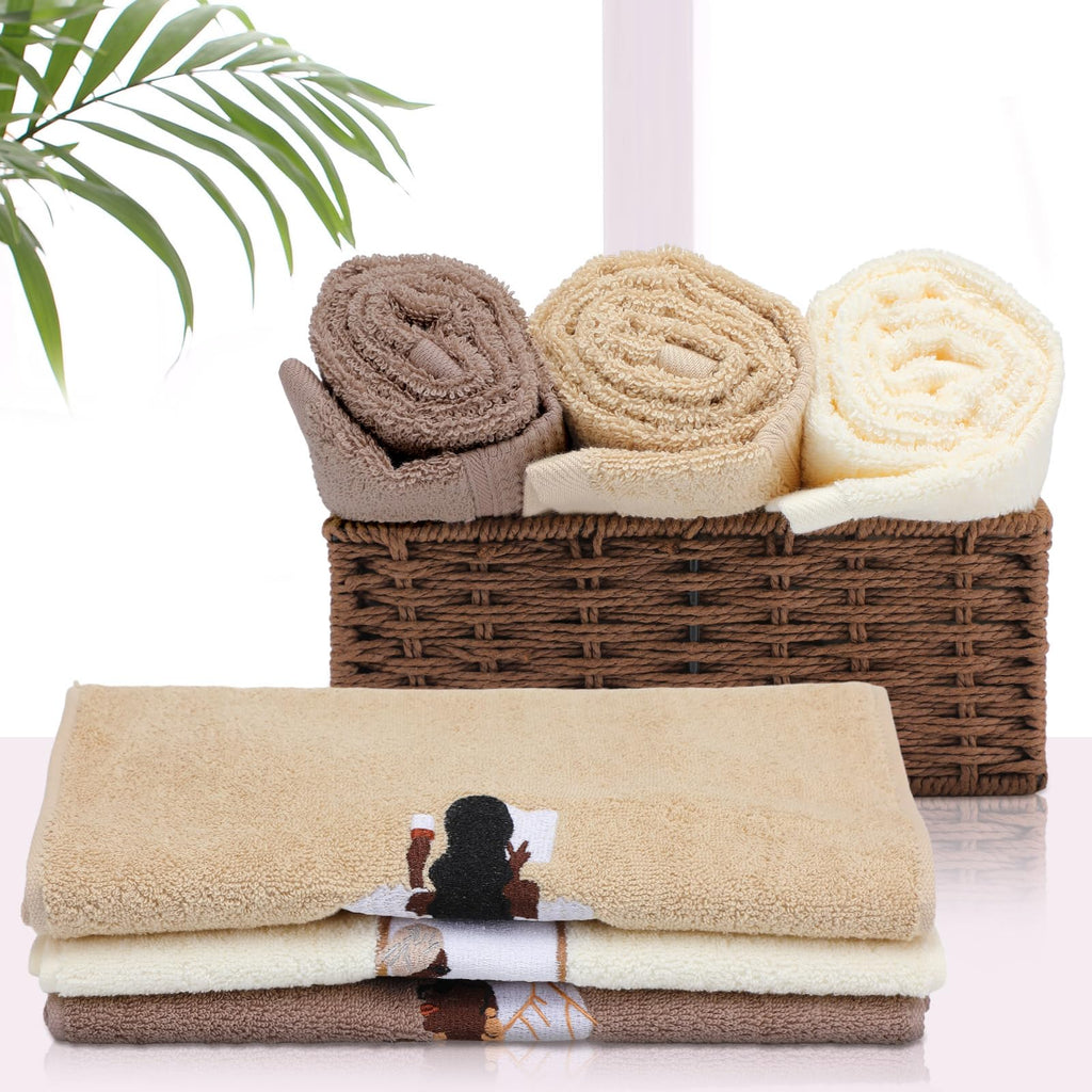 3 Pcs African Woman Hand Towels Black Girl African American Bathroom Home Decor Boho Decorative Farmhouse 100% Cotton Embroidered Towels for Bathroom Kitchen 13. 3 x 29. 5''