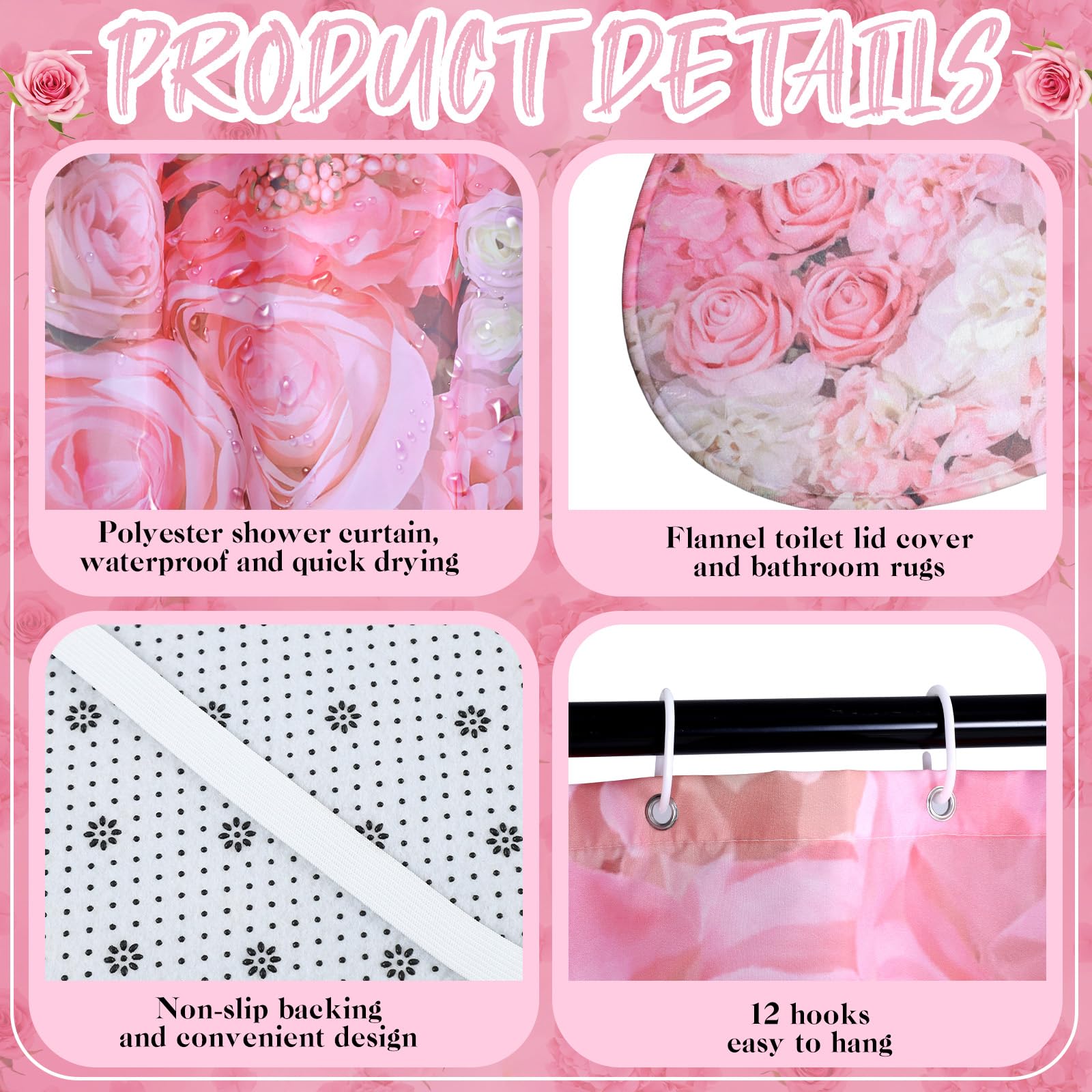 Honoson 8 Pcs Christmas Black Santa Claus Shower Curtain Set with Rugs and Kitchen Towels African American Retro Christmas Bathroom Decor Black Santa Curtain Decorations Xmas Farmhouse Gifts