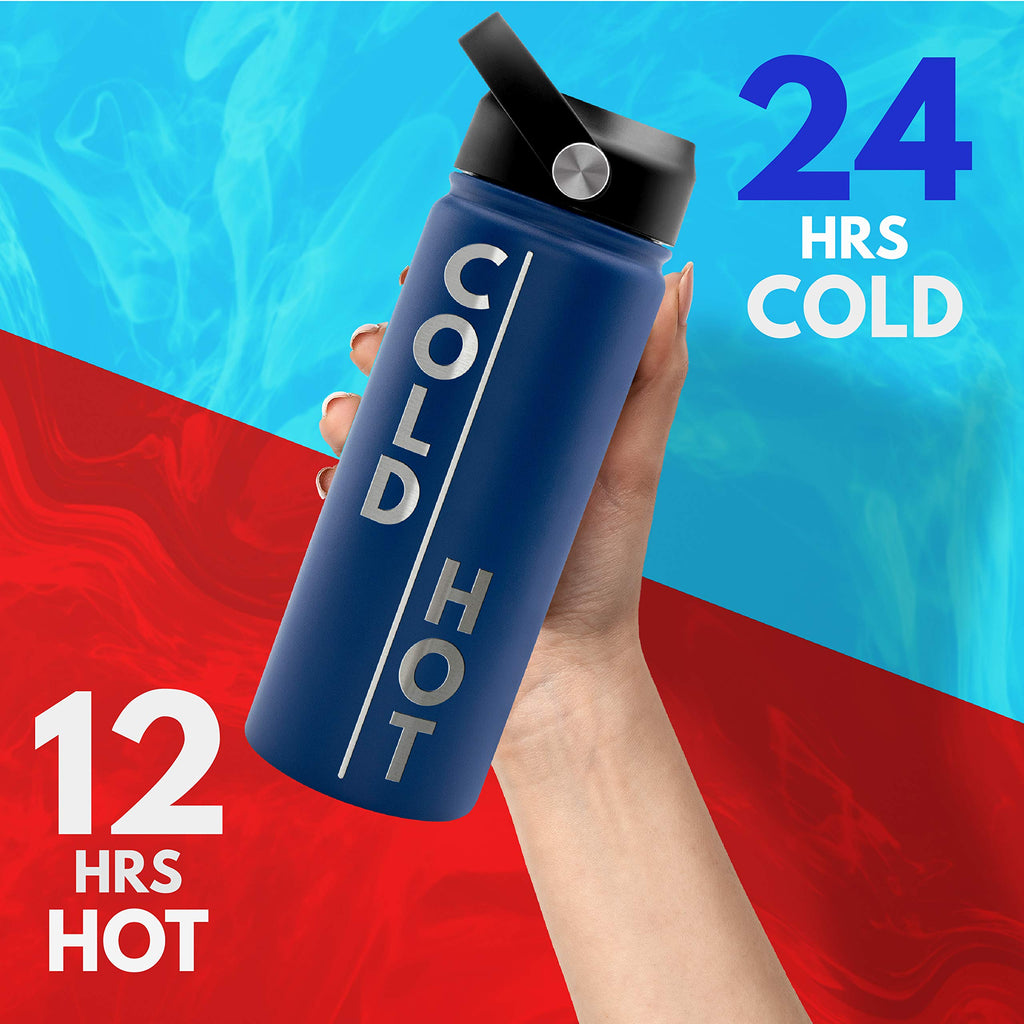 Amazing Items Personalized Water Bottle w/Straw & Lid, 18 oz - Black | Custom Stainless Steel Sports Water Bottle w/Name and Text - Double Wall, Vacuum Insulated - Rotating Handle