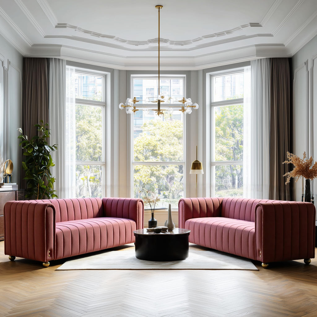 81" W Tufted Velvet Couch,Modern Velvet Sofa with Round Handrails and Metal Legs for Living Room,Office,Apartment (1, Pink)