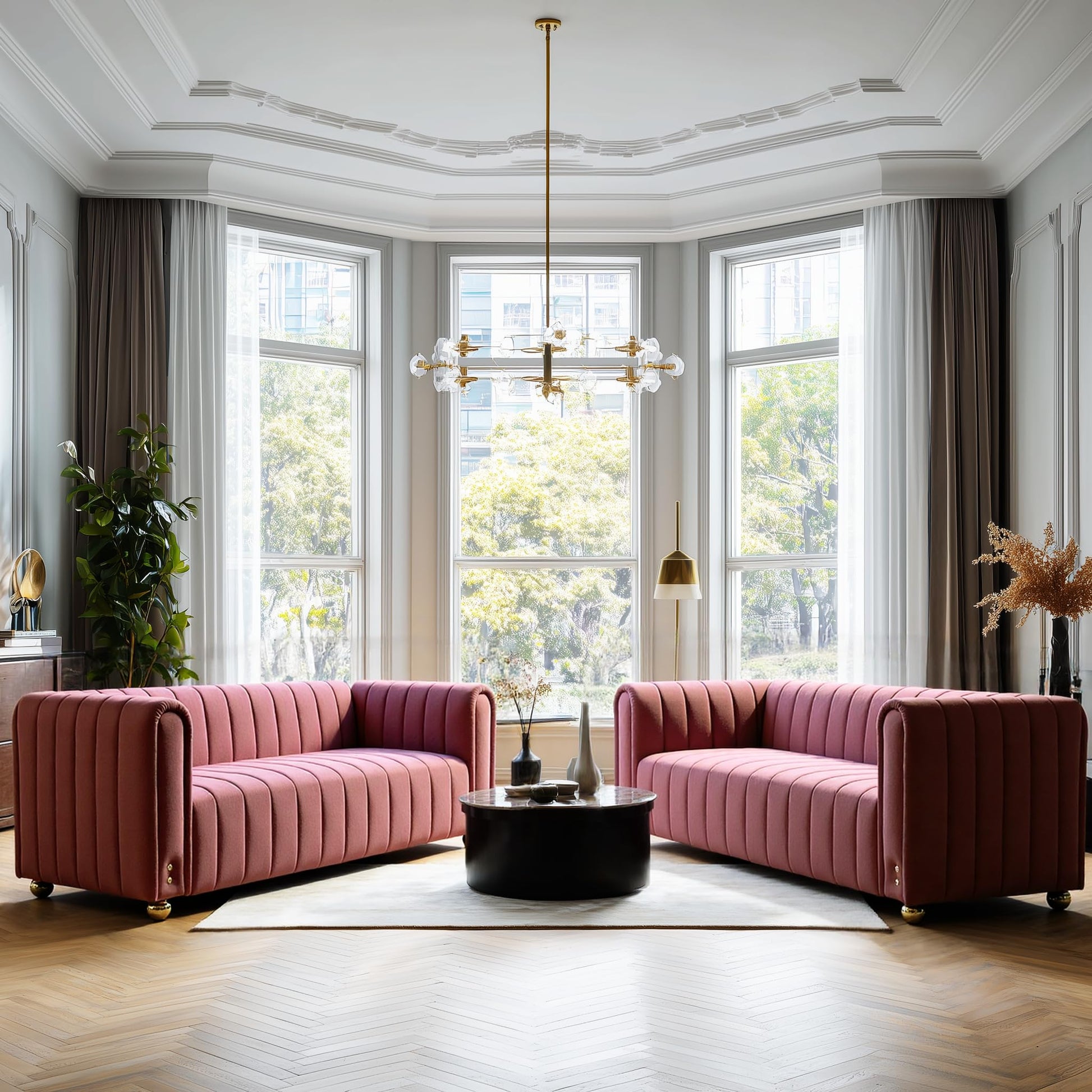 81" W Tufted Velvet Couch,Modern Velvet Sofa with Round Handrails and Metal Legs for Living Room,Office,Apartment (1, Pink)