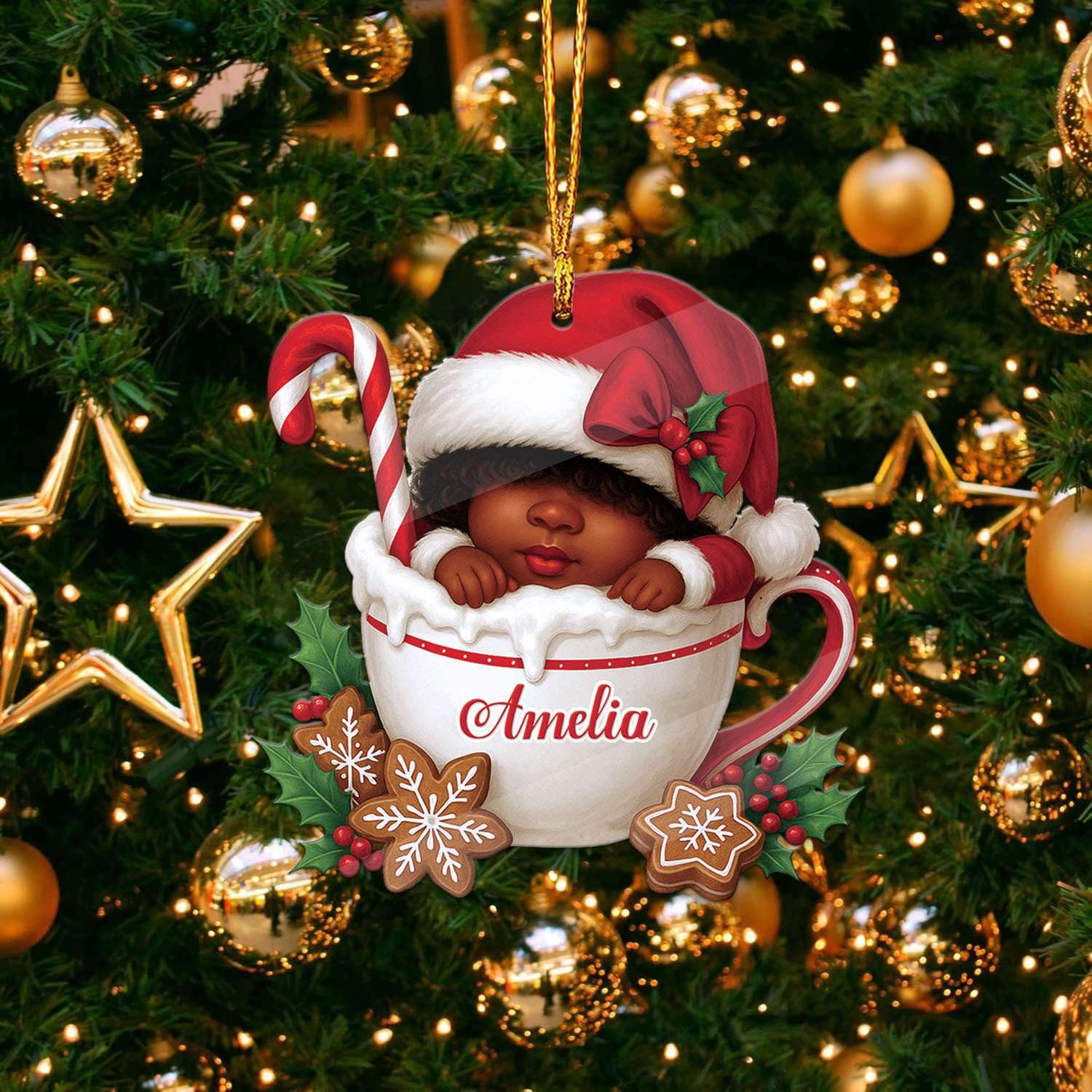 2D Acrylic Christmas Elf Shaped Ornament with Gift Box, Personalized Name Holiday Keepsake, Cute Ornament for Kids Room, Custom Name African-Inspired Decoration, Gifts for Boys