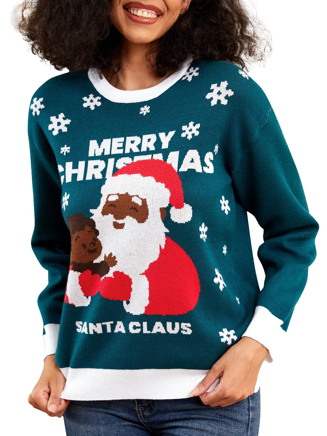 Yimoon Black Santa Christmas Sweater for Women African American Festive Holiday Kwanzaa Ugly Xmas Sweater for Adult