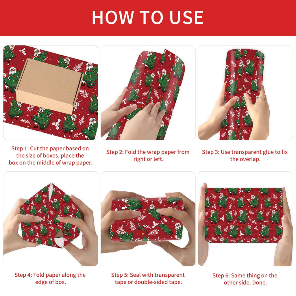 CRASHOT Christmas Wrapping Paper - 12 Sheet Black Girl Gift Wrapping Paper, Xmas Tree Santa Design for Party Birthday Holiday (Not Roll, 19.7 x 27.6 Inch)