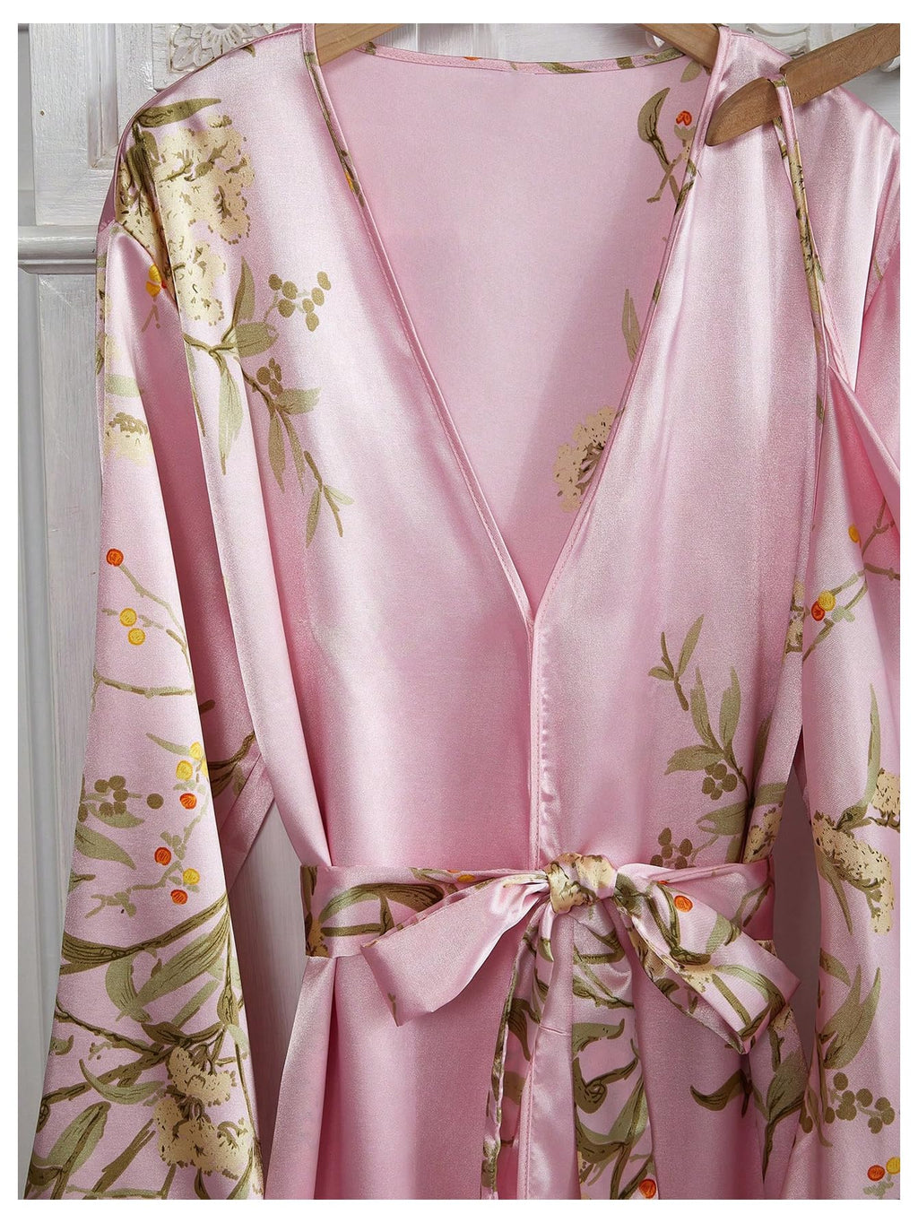 GORGLITTER Women's 5 Piece Floral Print Satin Pajama Set Nightgown Robe Cami Shorts Sleepwear with Storage Bag