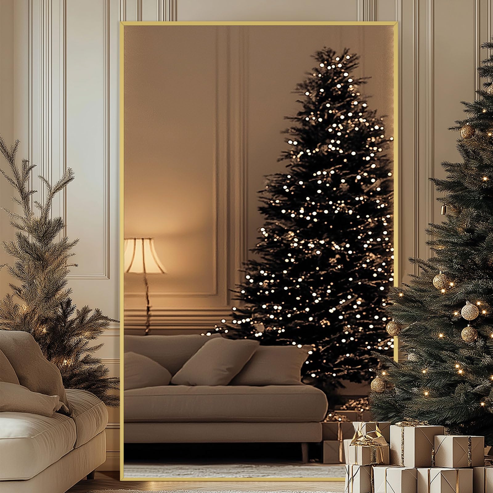 Oversized Floor Mirror Full Length with Stand, 72"X44" Extra Large Arch Standing Mirror Full Length, Tempered Glass Black Full Body Mirror for Bedroom Living Room, Aluminum Alloy Frame