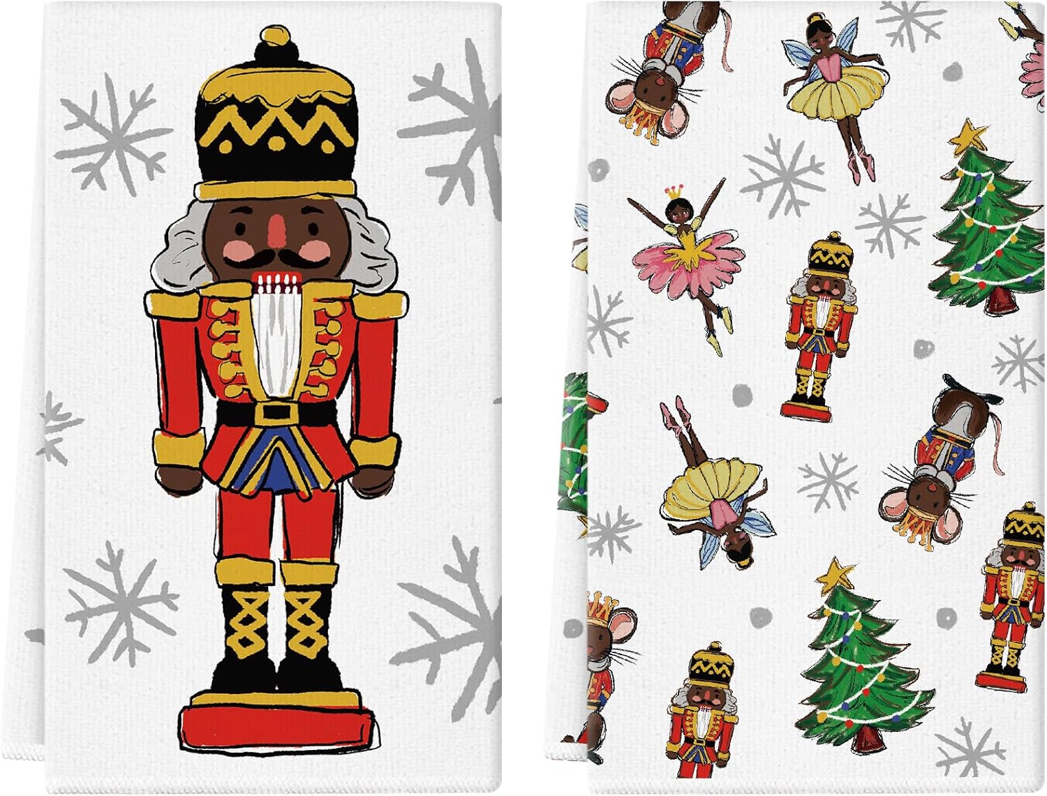 Christmas Kitchen Towels Black Nutcracker Santa 18 x 26 Inch Set of 2 African American Dish Towels Hand Towels for Winter Holiday Home Indoor Bathroom Party Dining Decor Gifts
