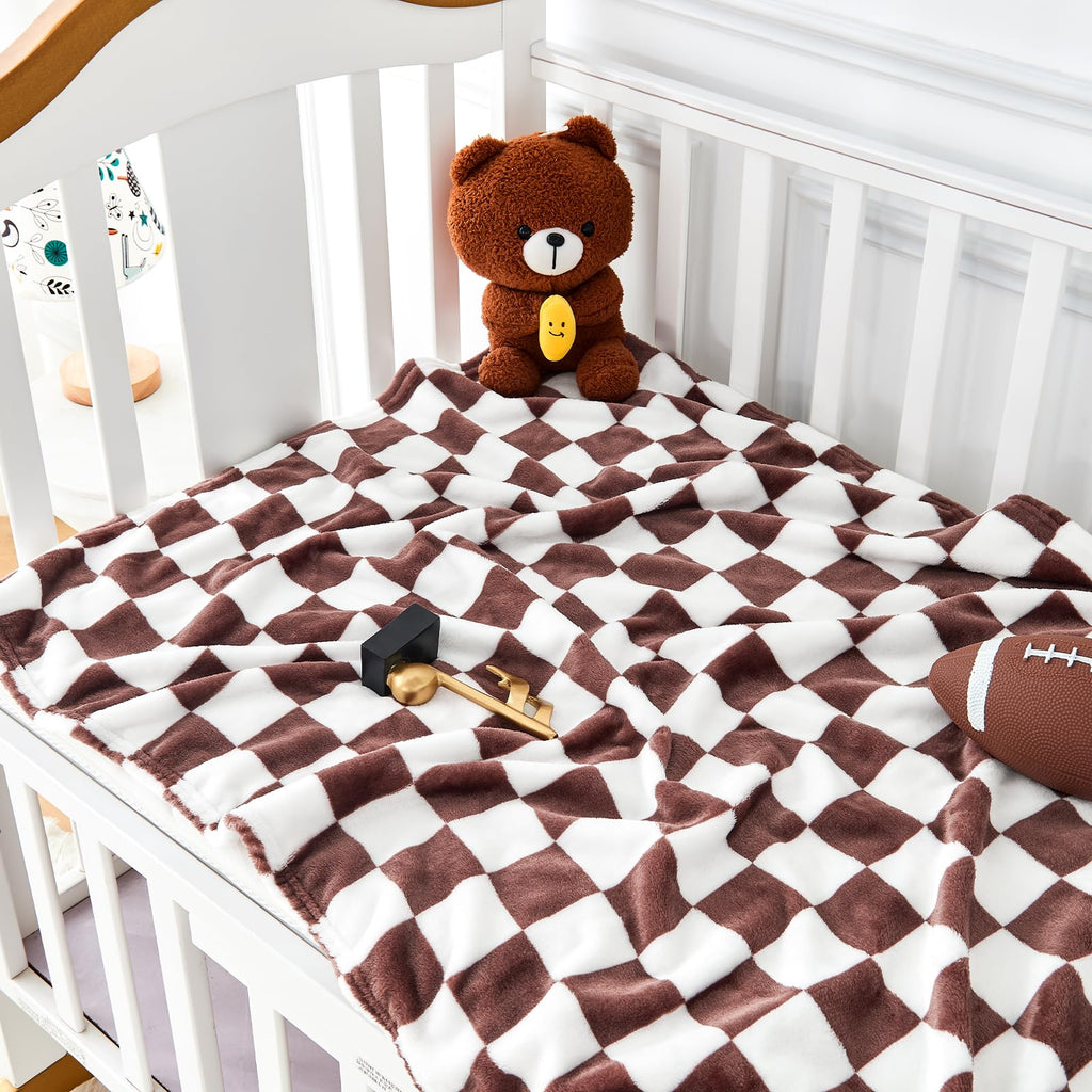 Yurhap Checkered Baby Blanket Fleece Baby Blankets Neutral for Boys Girls, Super Soft Warm Lightweight Infant Toddler Newborn Receiving Blankets for Crib Stroller, 30''x40'', Khaki