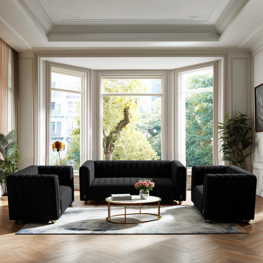 81" W Tufted Velvet Couch,Modern Velvet Sofa with Round Handrails and Metal Legs for Living Room,Office,Apartment (1, Pink)