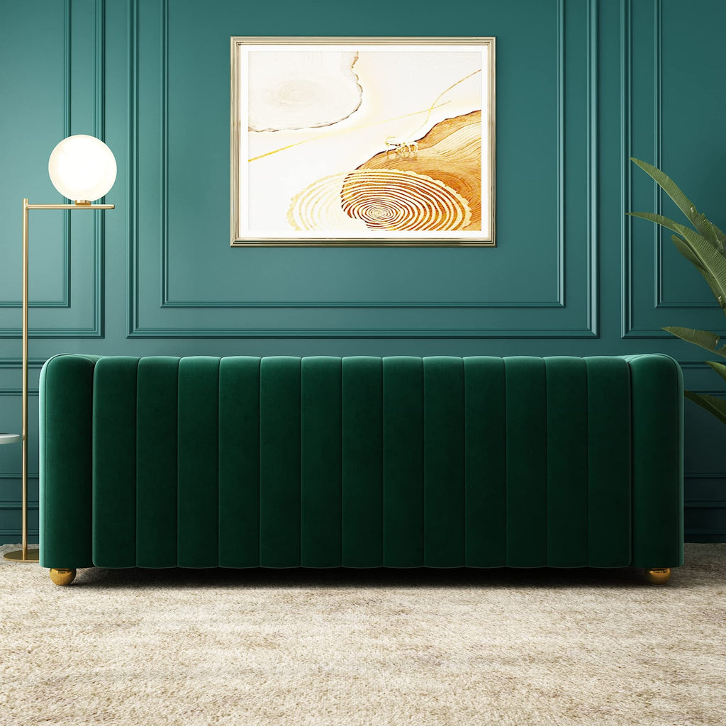 81" W Tufted Velvet Couch,Modern Velvet Sofa with Round Handrails and Metal Legs for Living Room,Office,Apartment (1, Pink)