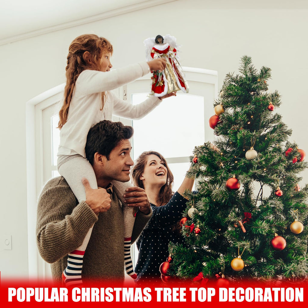Retrowavy 12 Inch Black Angel Christmas Tree Topper Standing African American Black Angel Figurines Treetop for Decoration(Classic Style)