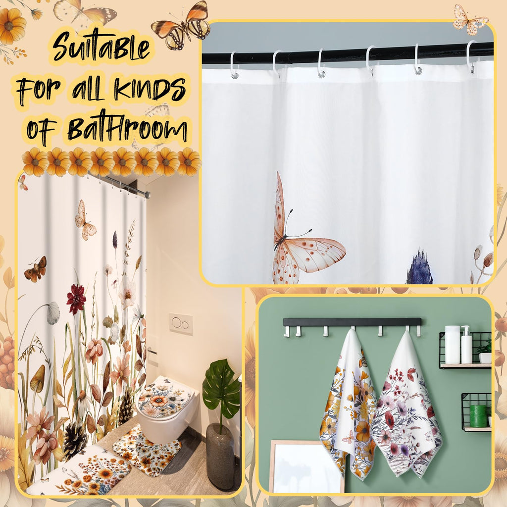 Honoson 8 Pcs Christmas Black Santa Claus Shower Curtain Set with Rugs and Kitchen Towels African American Retro Christmas Bathroom Decor Black Santa Curtain Decorations Xmas Farmhouse Gifts