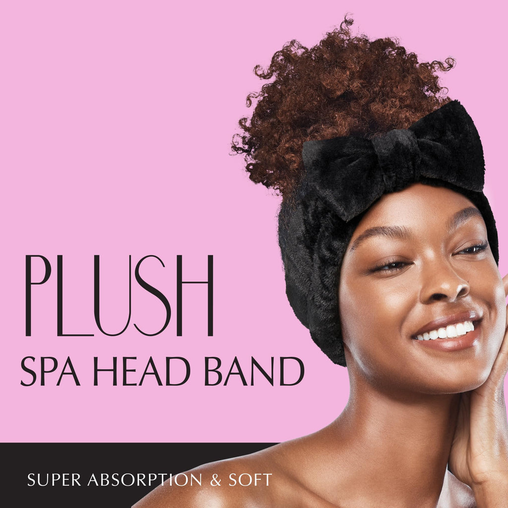 Red by Kiss Spa Headband for Washing Face Facial Makeup Bow Head Band Soft Plush Fleece Stretchy Head Wraps for Women Shower Bath Washing Face Mask (WHITE)