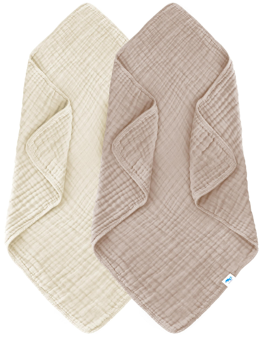 SWEET DOLPHIN Muslin Hooded Baby Bath Towels - 2 Pack 100% Cotton Towel for Babies, Infants, Toddlers - 32x32Inch - Highly Absorbent and Newborn Essential, Light Bean Paste