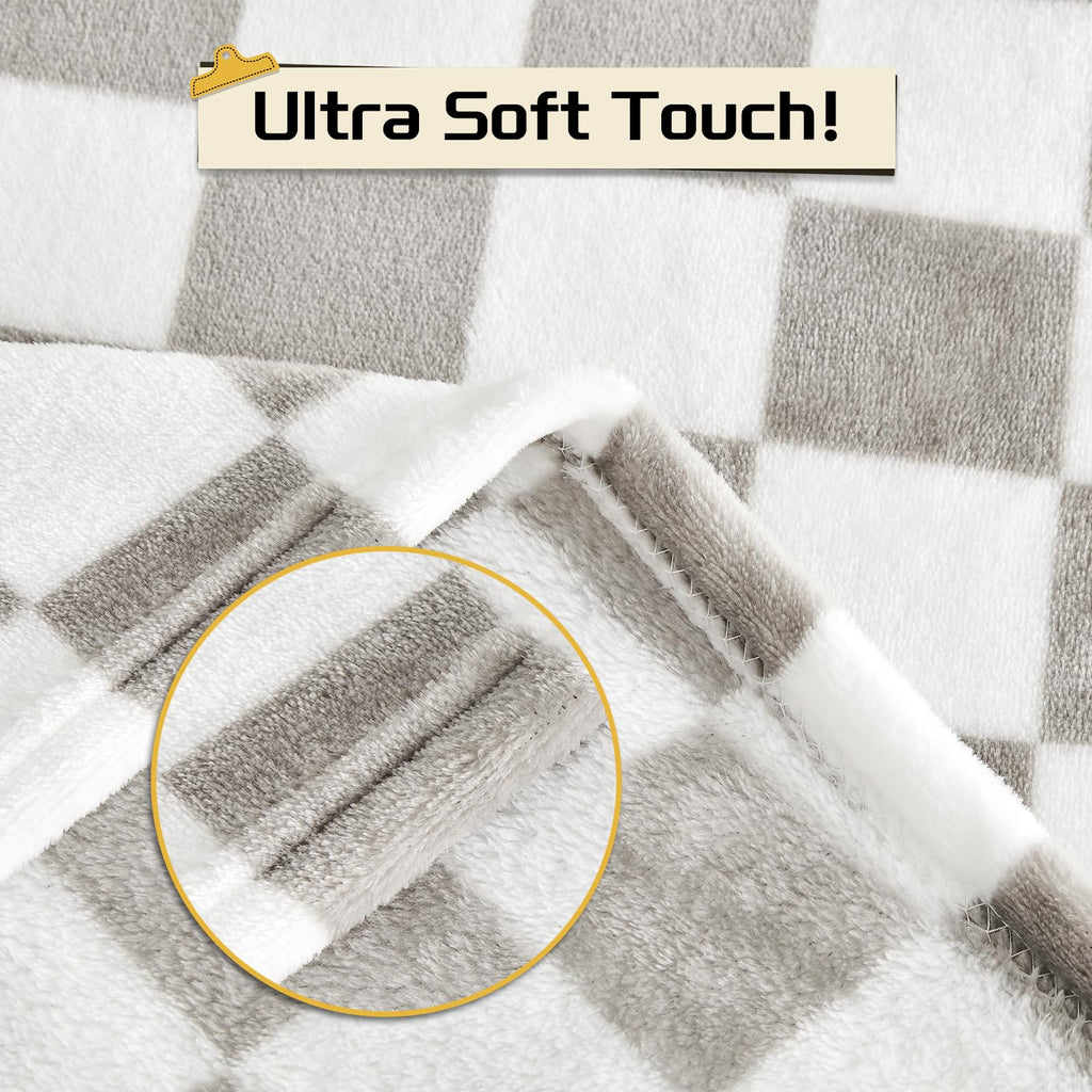 Yurhap Checkered Baby Blanket Fleece Baby Blankets Neutral for Boys Girls, Super Soft Warm Lightweight Infant Toddler Newborn Receiving Blankets for Crib Stroller, 30''x40'', Khaki