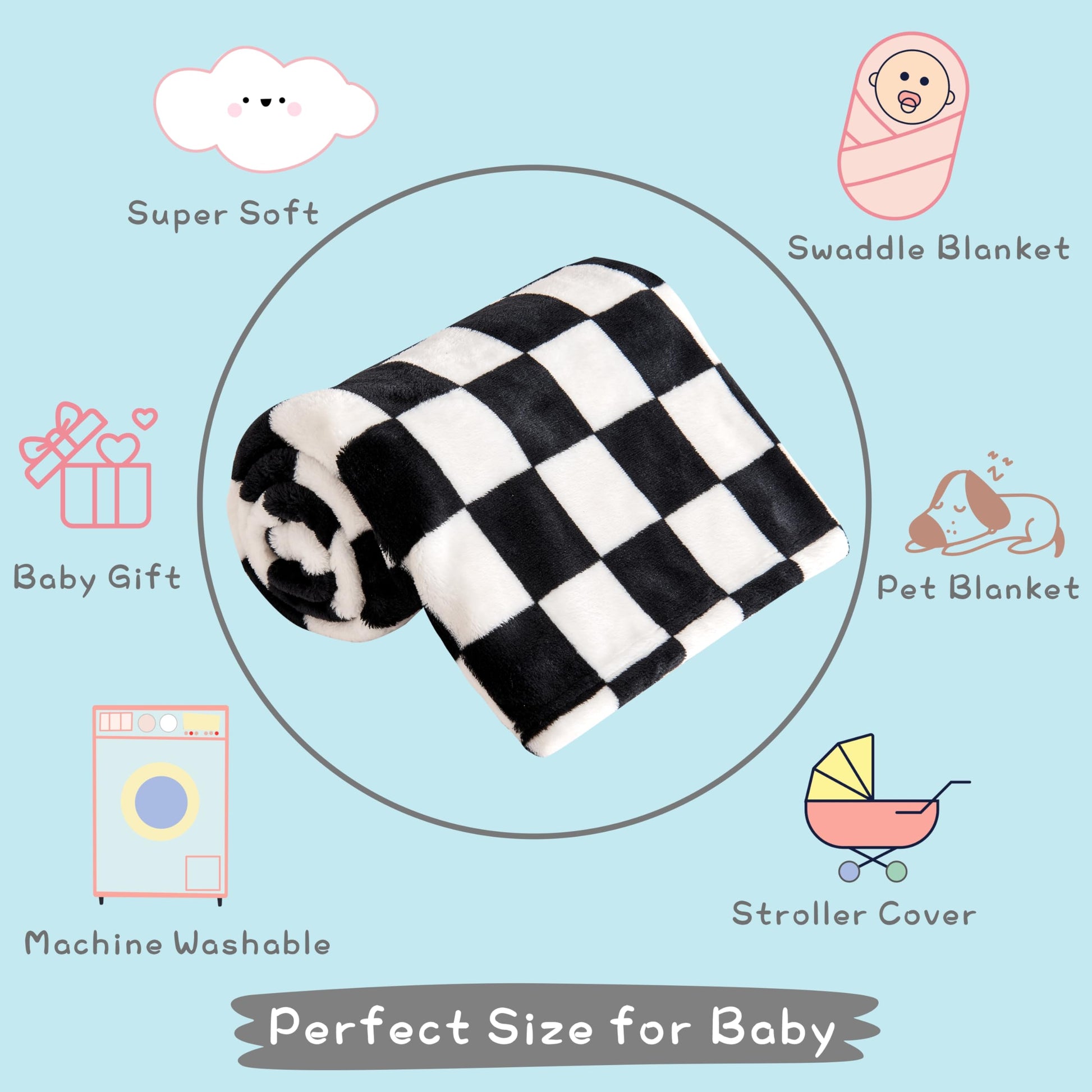 Yurhap Checkered Baby Blanket Fleece Baby Blankets Neutral for Boys Girls, Super Soft Warm Lightweight Infant Toddler Newborn Receiving Blankets for Crib Stroller, 30''x40'', Khaki