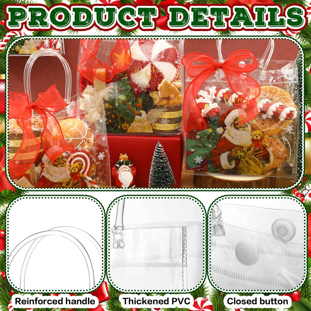 Motipuns 24 Pcs Christmas Clear PVC Gift Bags with Handles and Ribbon African American Black Santa Claus Party Favor Reusable Plastic Candy Treat Tote Bags for Merry New year Xmas Birthday Supplies