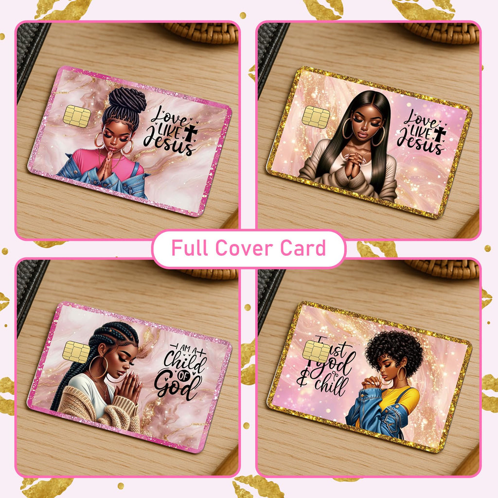 Black Girl Credit Card Skin - 4 Pcs Black Girl Pray On Debit Skin Stickers Love Like Jesus Cover Set for Transportation Key Debit Bus Cards Women
