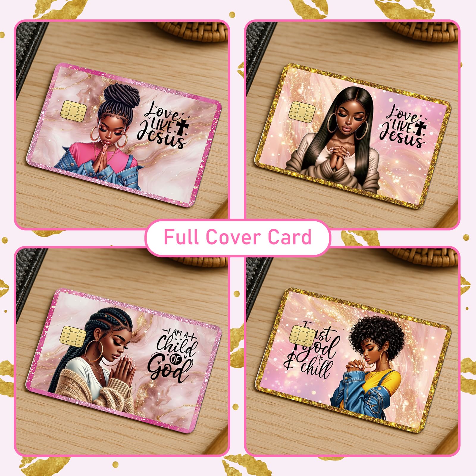 Black Girl Credit Card Skin - 4 Pcs Black Girl Pray On Debit Skin Stickers Love Like Jesus Cover Set for Transportation Key Debit Bus Cards Women