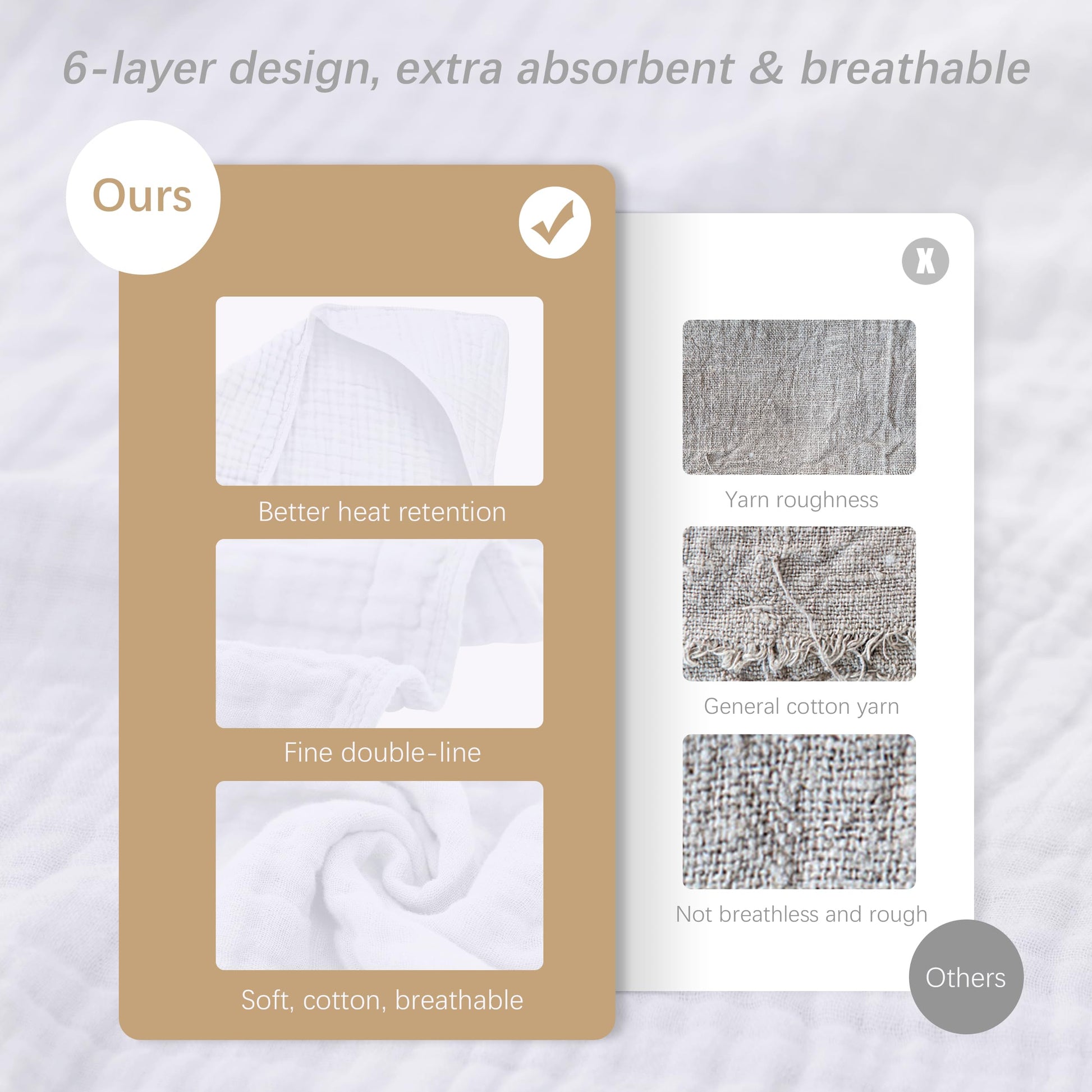 SWEET DOLPHIN Muslin Hooded Baby Bath Towels - 2 Pack 100% Cotton Towel for Babies, Infants, Toddlers - 32x32Inch - Highly Absorbent and Newborn Essential, Light Bean Paste