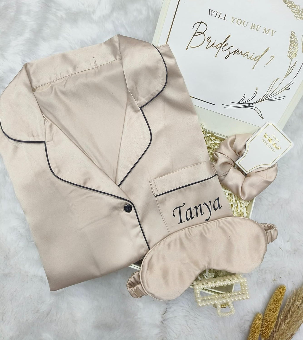 Bridesmaid Proposal Gift Box with Pajama Set, Personalized Proposal Box with Satin Pajamas, Will You Be My Bridesmaid