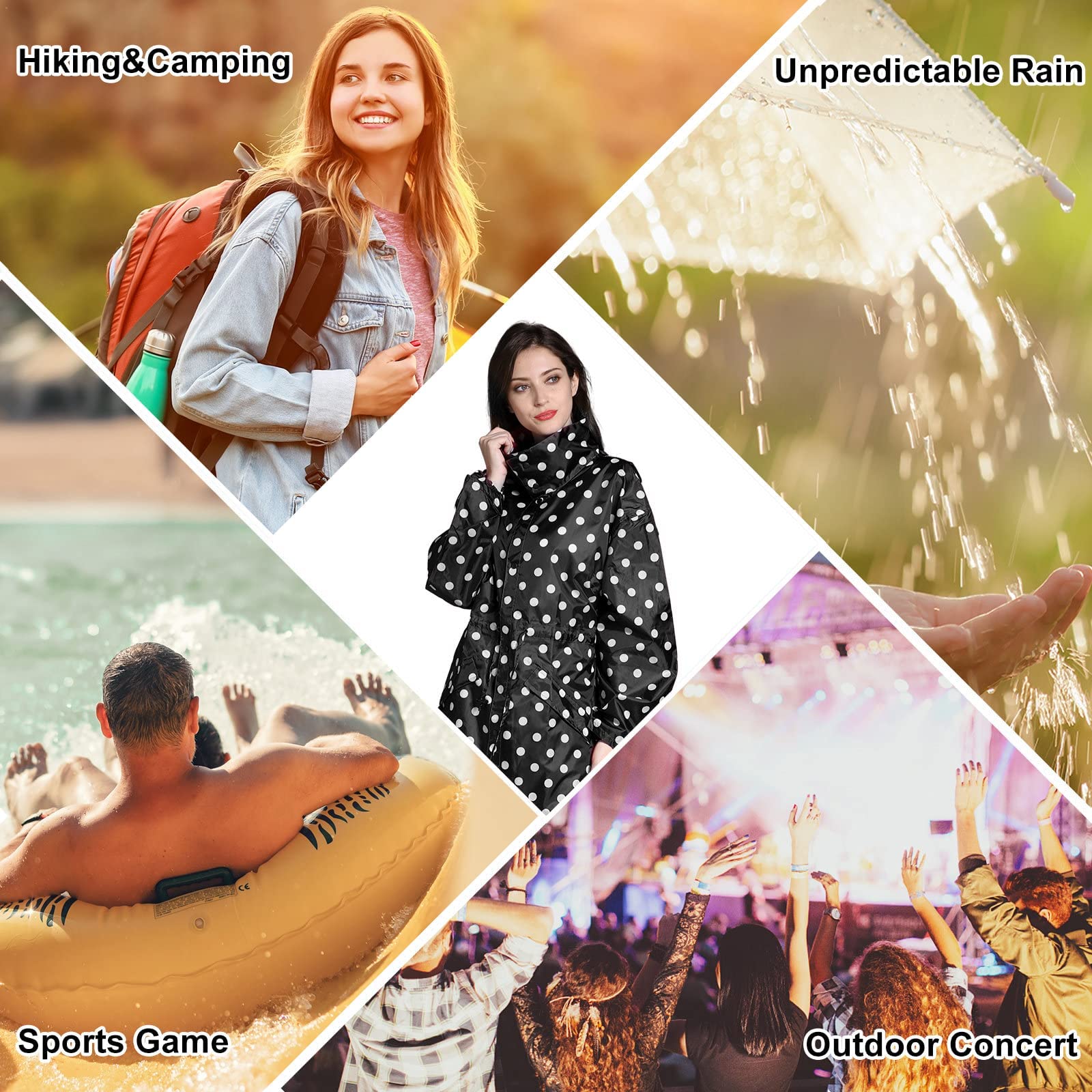 LAMA Womens Long Raincoats Rain Jacket Waterproof Packable Hooded Windbreaker Lightweight Adjustable Waist for Outdoor