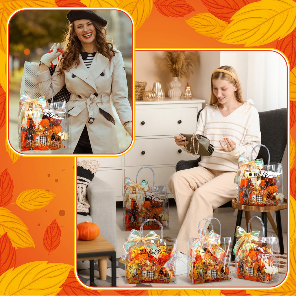 Motipuns 24 Pcs Christmas Clear PVC Gift Bags with Handles and Ribbon African American Black Santa Claus Party Favor Reusable Plastic Candy Treat Tote Bags for Merry New year Xmas Birthday Supplies