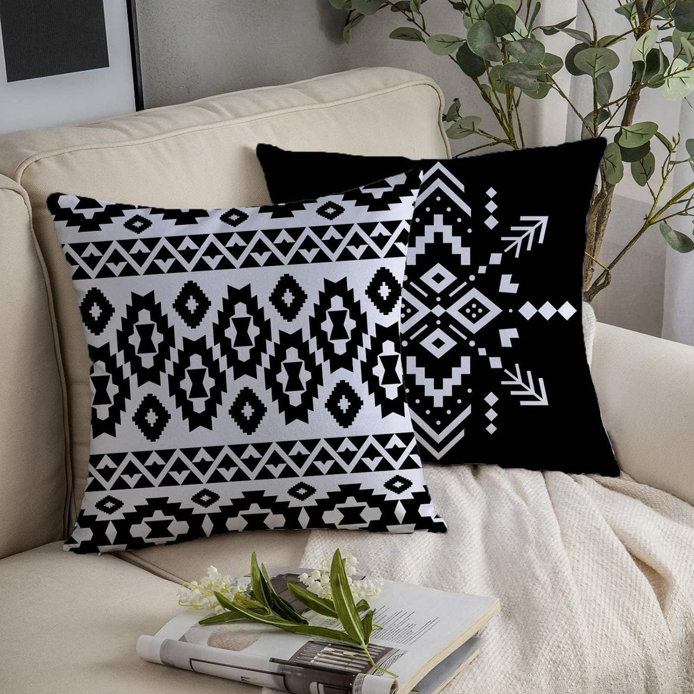 Western Native American Throw Pillow Covers 18X18 Southwestern Boho Aztec Navajo Turquoise Decorative Cushion Pillow Cases for Outdoor Home Decor Set of 4, Double Side Print (African Mudcloth)