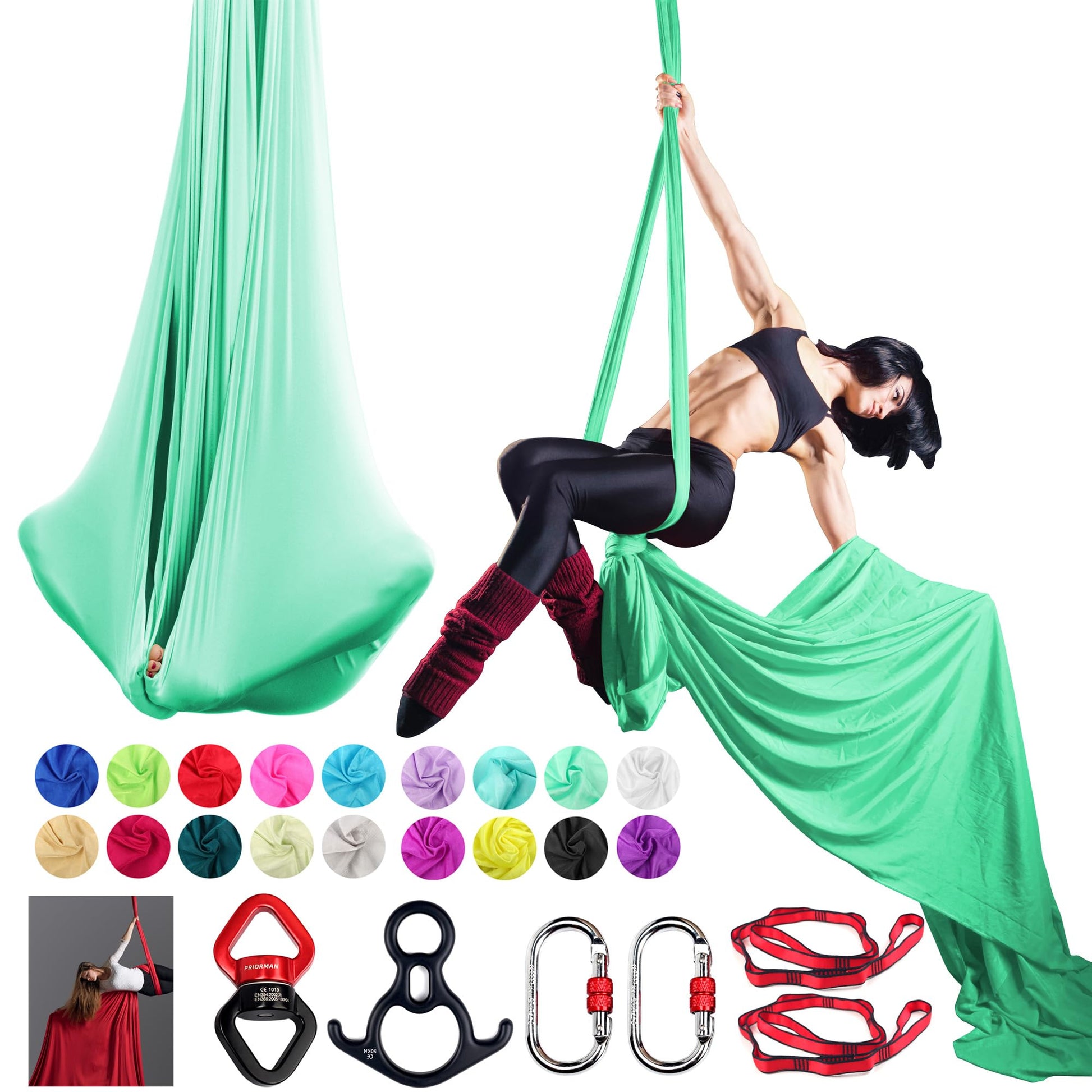 Aerial Silks Set, Premium Ariel Yoga Hammock 9 Yards Aerial Silk, Low-Stretch Fabric, Yoga Starter Kit for Home, Aerial Rig for All Skill Levels - All Hardware Included