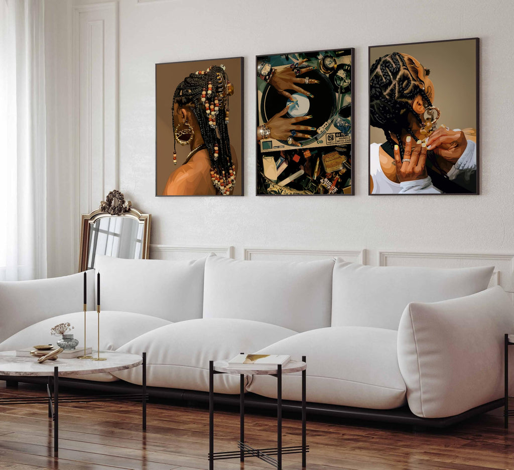 3Pcs Black Woman Canvas Wall art Boho Fashion Black Girl Painting Picture Wall Decor Abstract African American Poster Print Artwork for Living Room Bedroom Office Home Decoration,16x24in Canvas