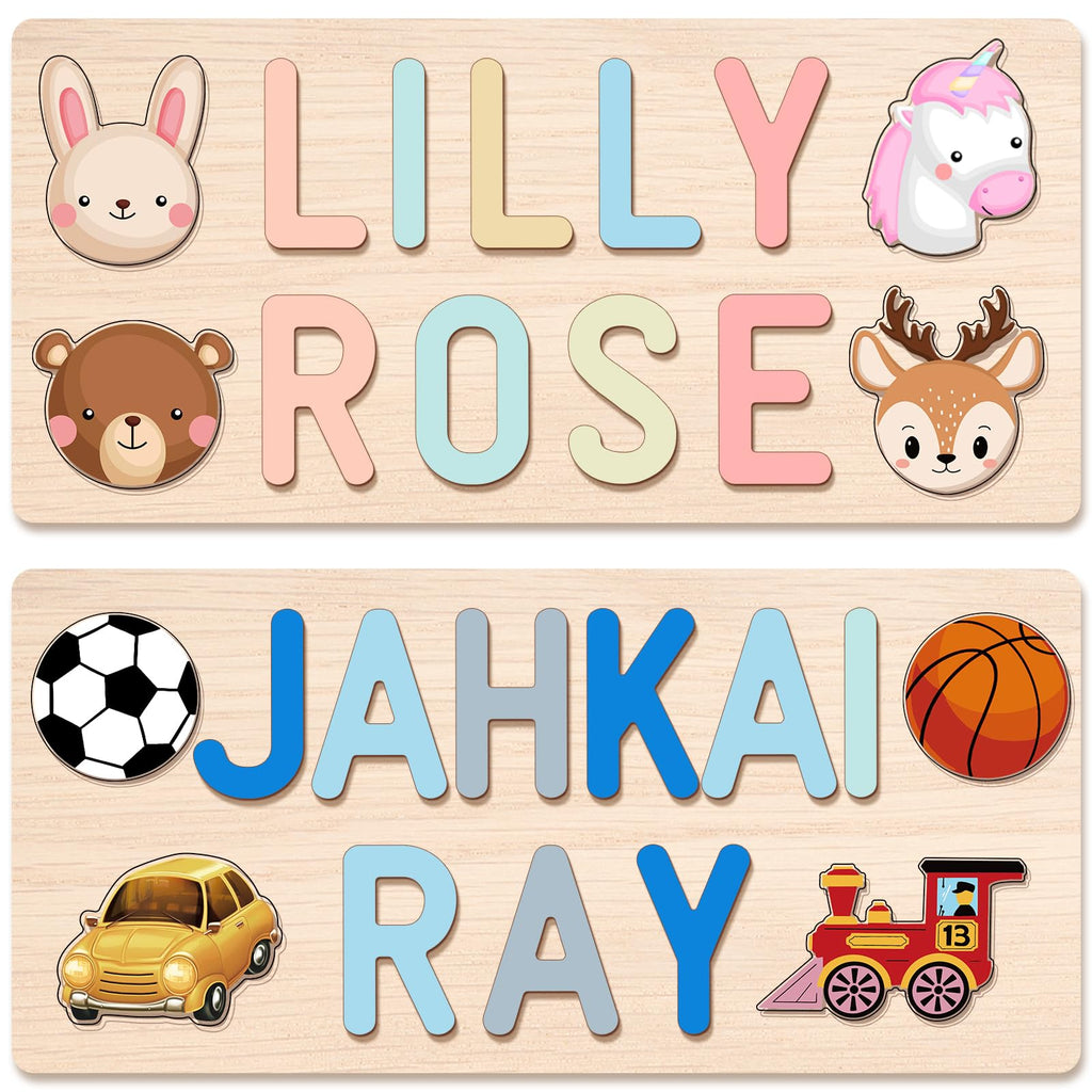 Personalized Name Puzzle for Kids, Personalized Baby Gifts Custom Name Puzzles for Toddlers 1-3 Animal Puzzle, Customized 1st Birthday for Girls & Boys Wooden Puzzle Montessor Toys for Kids