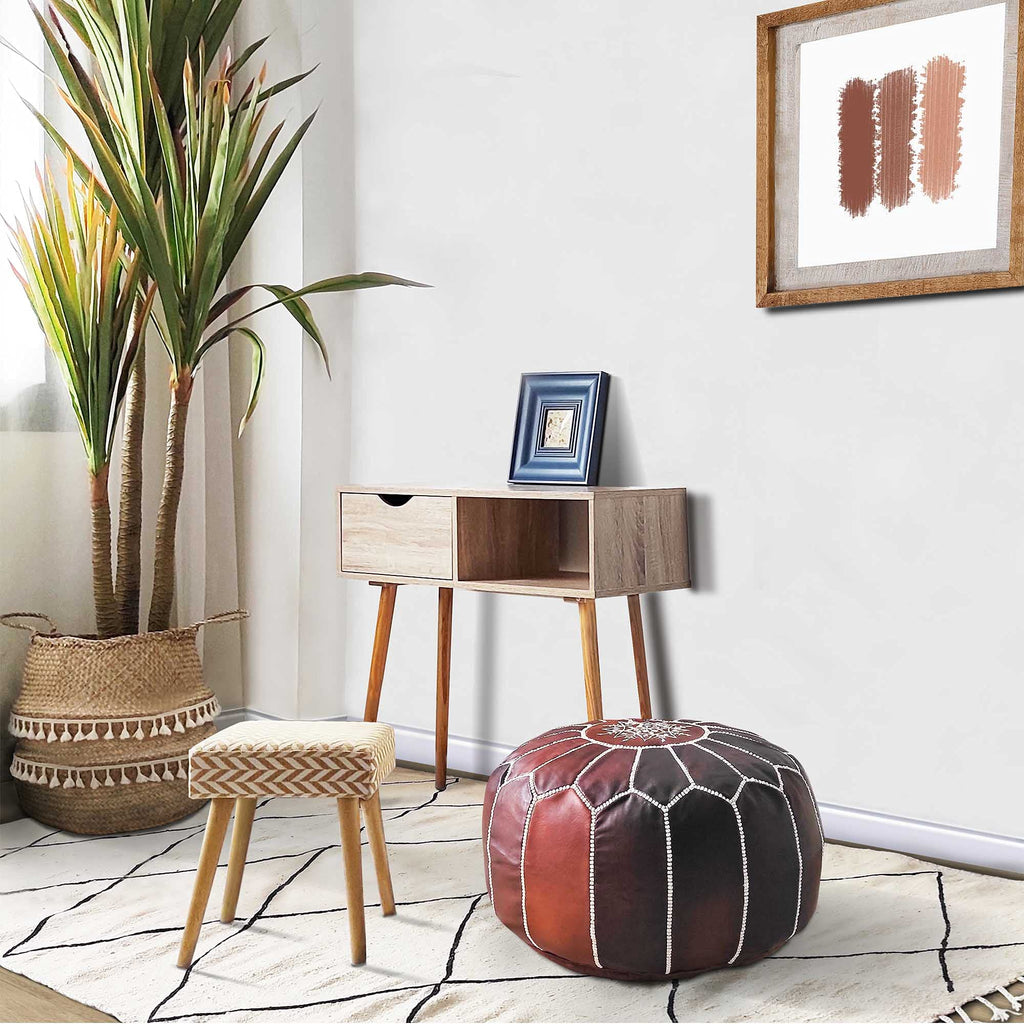 Fezcrafts Genuine Leather Moroccan Ottoman unstuffed Moroccan Pouf Footresf Livin Room Cocktail Seats Goatskin Tribal Bohemian Home Decor (Black)