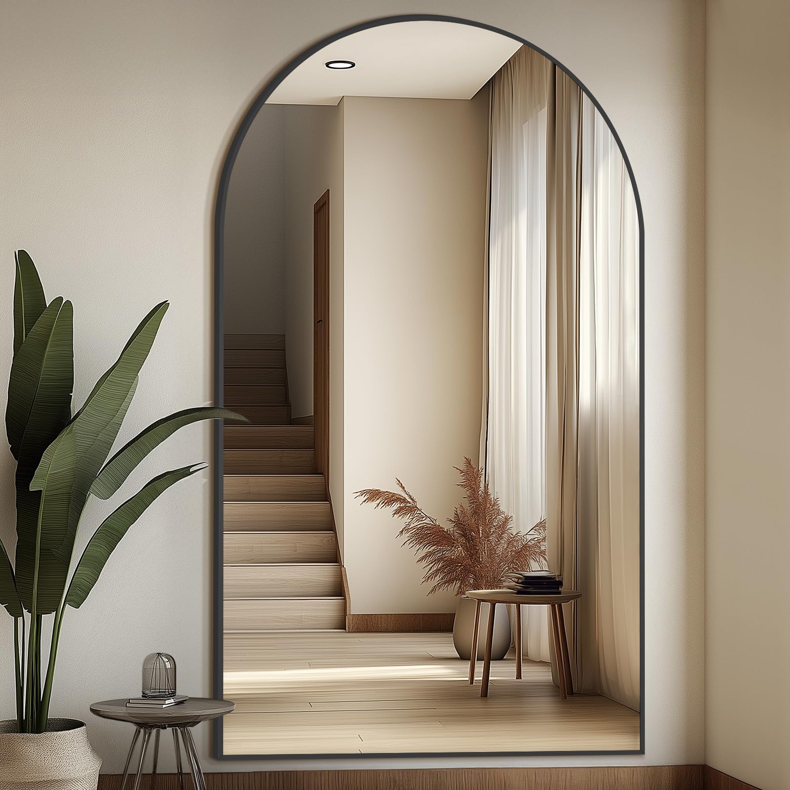 Oversized Floor Mirror Full Length with Stand, 72"X44" Extra Large Arch Standing Mirror Full Length, Tempered Glass Black Full Body Mirror for Bedroom Living Room, Aluminum Alloy Frame