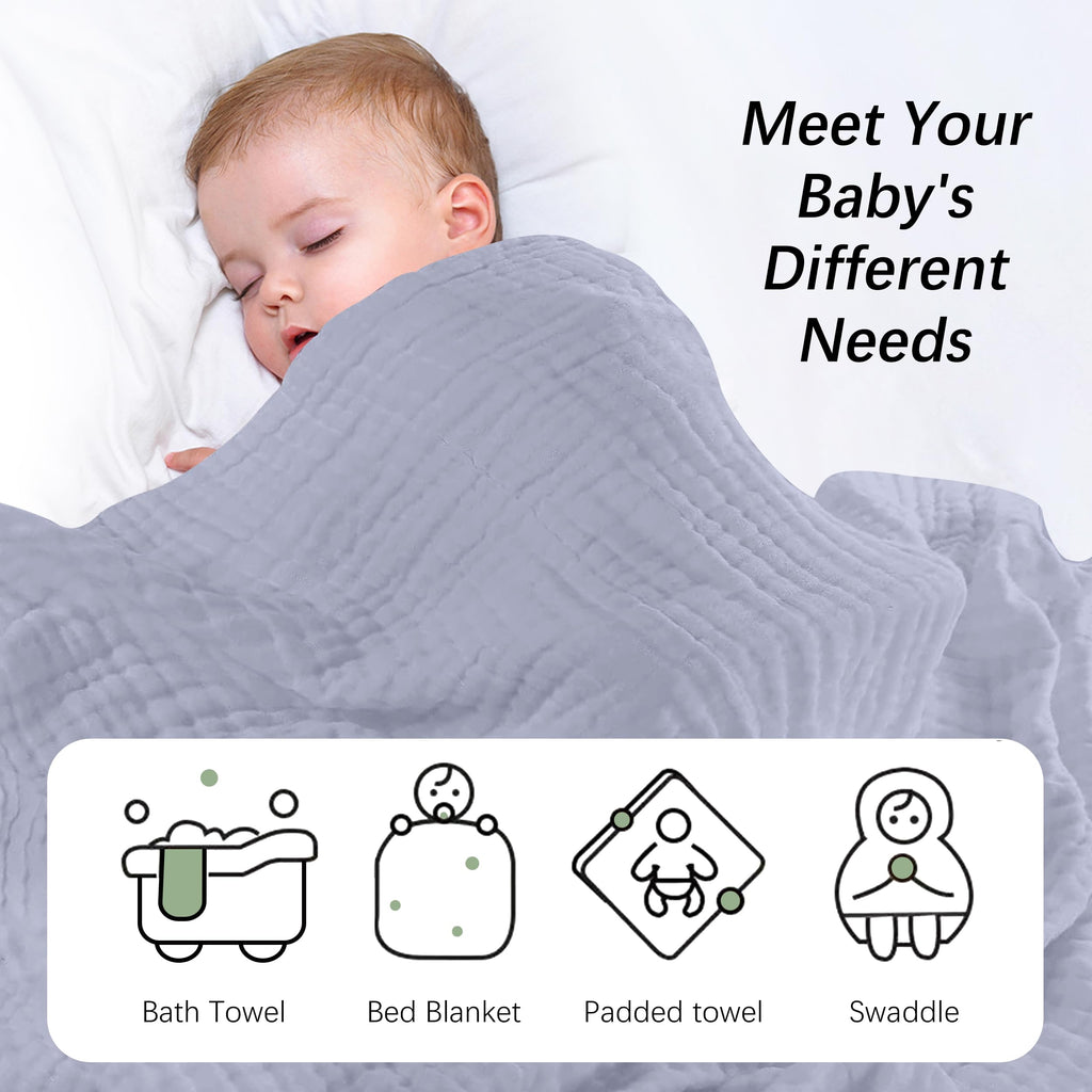 SWEET DOLPHIN Muslin Hooded Baby Bath Towels - 2 Pack 100% Cotton Towel for Babies, Infants, Toddlers - 32x32Inch - Highly Absorbent and Newborn Essential, Light Bean Paste