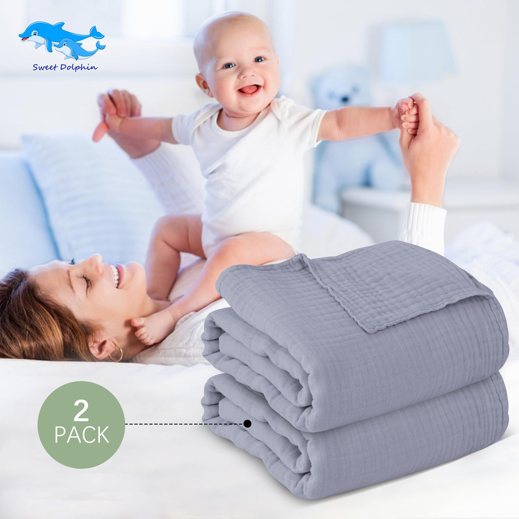 SWEET DOLPHIN Muslin Hooded Baby Bath Towels - 2 Pack 100% Cotton Towel for Babies, Infants, Toddlers - 32x32Inch - Highly Absorbent and Newborn Essential, Light Bean Paste